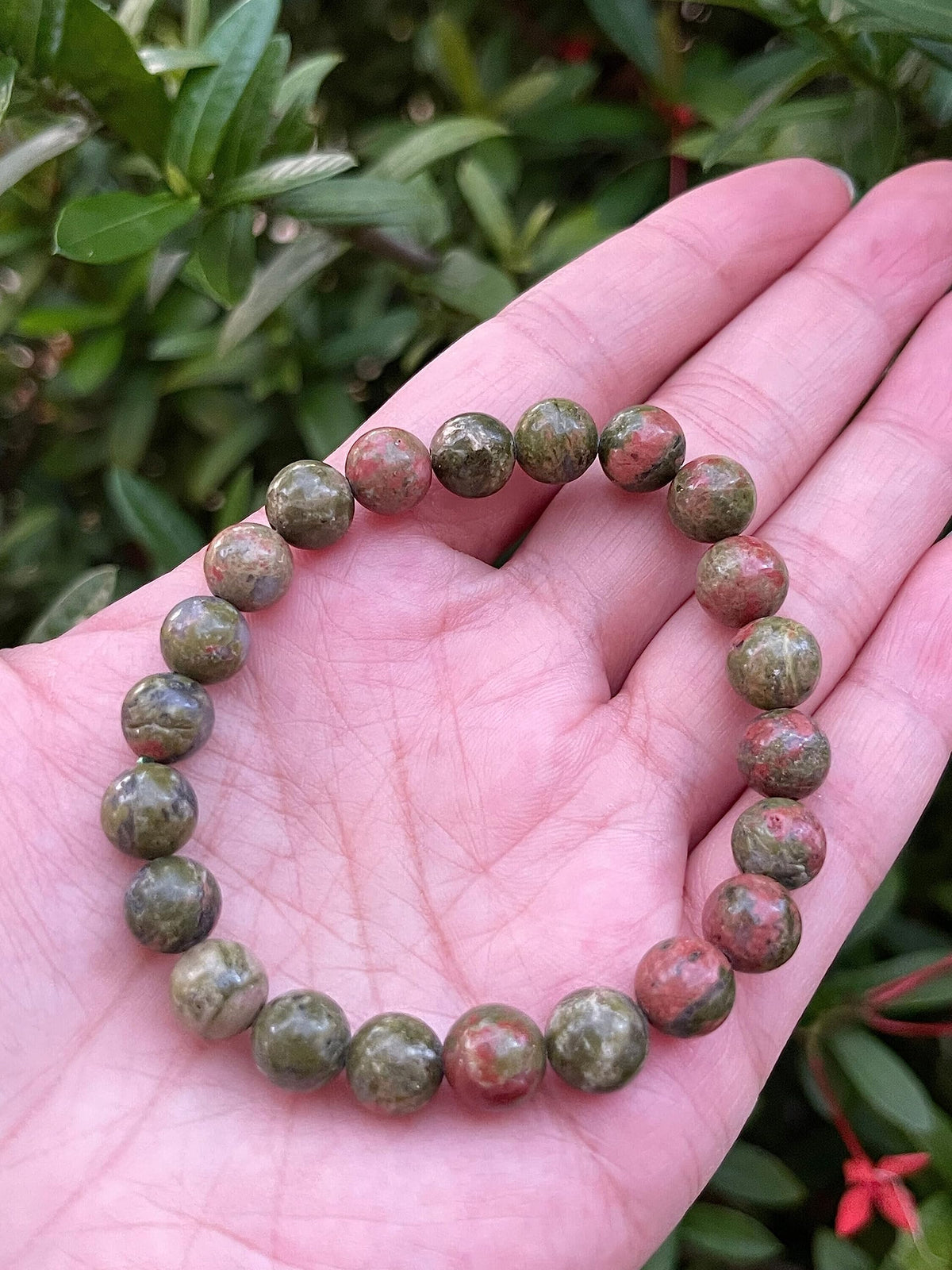 GAF TREASURES Unakite Crystal Bead Bracelet 8mm, Genuine Unakite Stretch Gemstone Bracelet, Healing Crystal Bracelet, Gift for Men & Women (1)