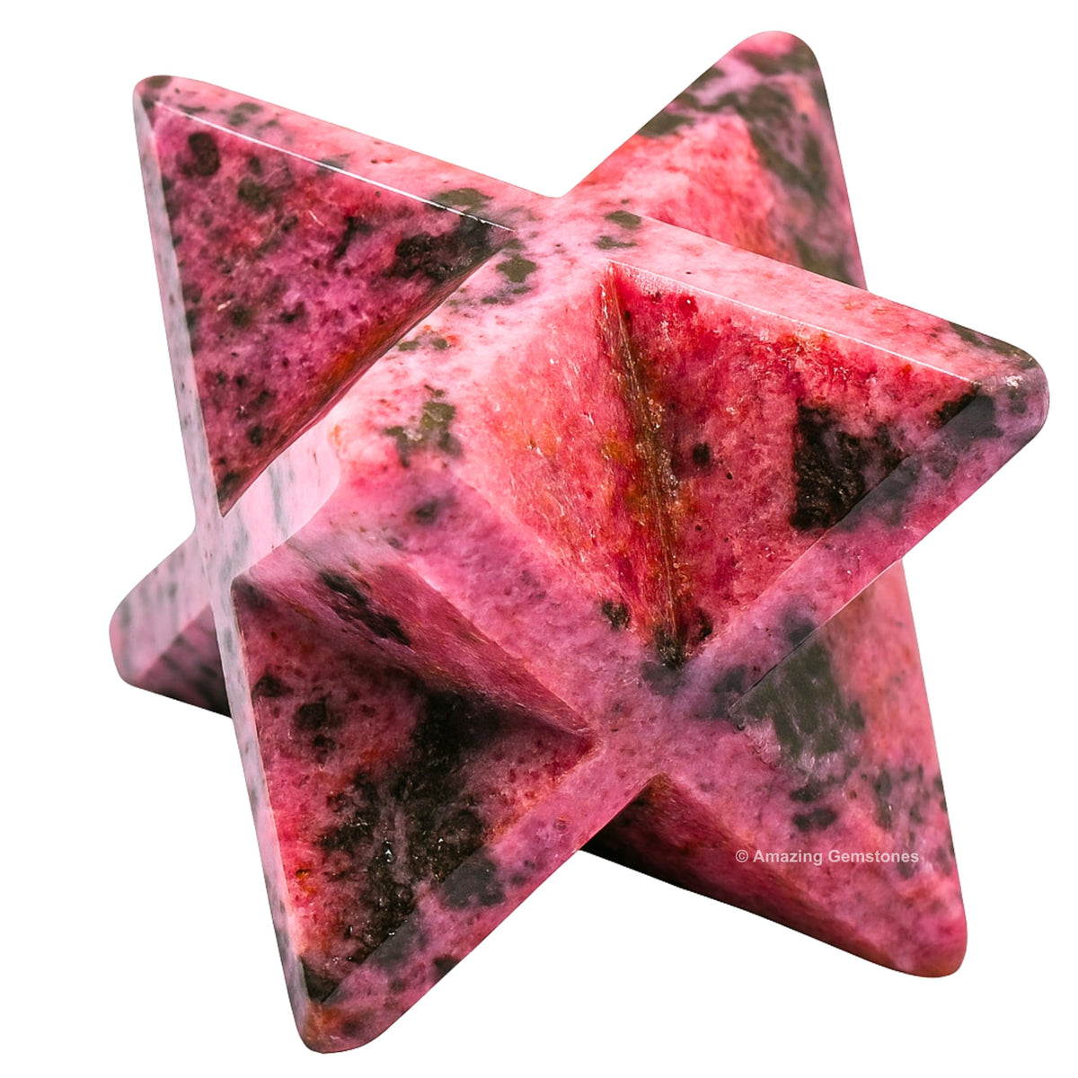 Amazing Gemstone Rhodonite Merkaba Crystal - 0.75 Inches Metaphysical Merkaba Star for Meditation - Energetic Tetrahedron Crystal and Healing Stones for Spiritual Growth and Healing (15-20mm)