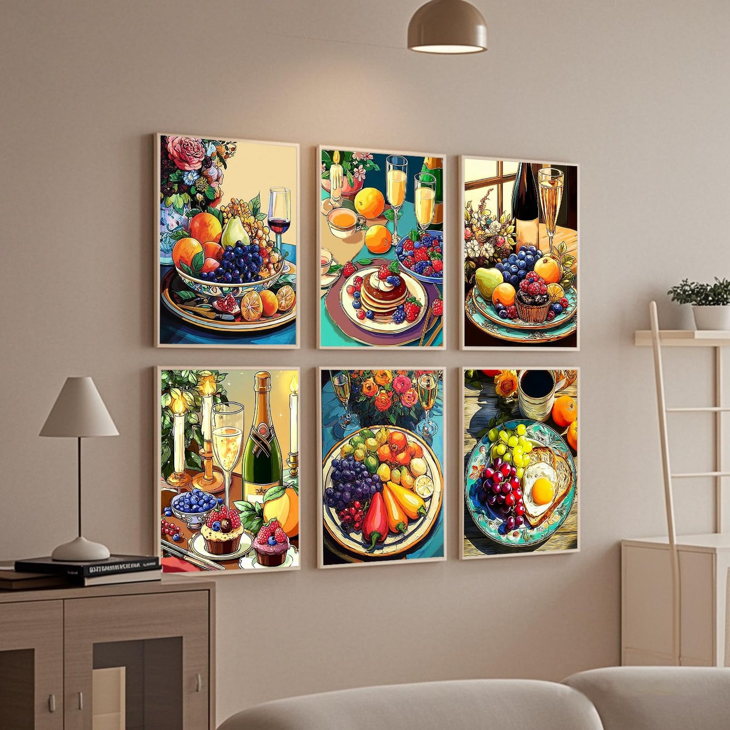 Leatrice 6 Pack Diamond Painting Kits for Adults 5D Diamond Art Kits Gem Dots Paintings Full Drill Beginners Women DIY for Home Kitchen Wall Decor 11.8x15.7 Inches Fruit Breakfast