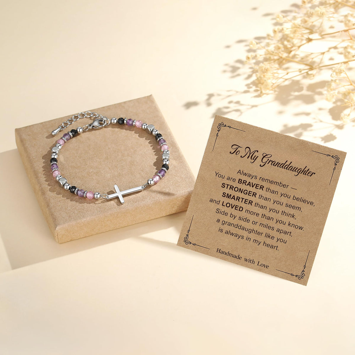 Granddaughter Gifts from Grandma, Dainty Christian Cross Bracelet – Anxiety Relief Jewelry for Birthday, Graduation, Anniversary, Christmas, Adjustable Crystal Bracelet