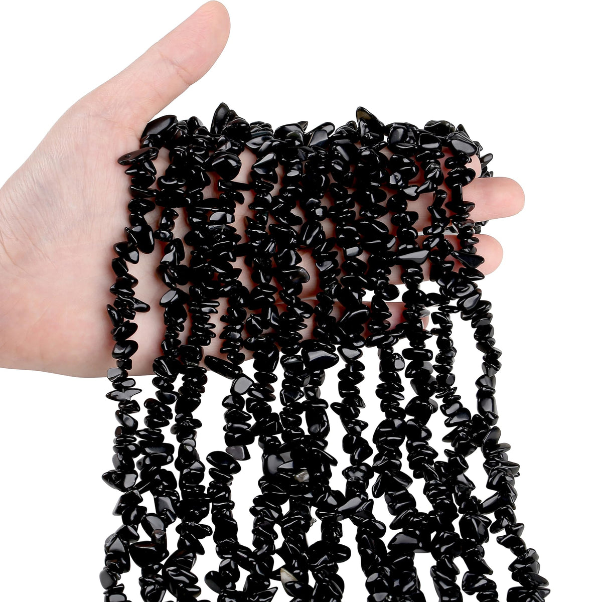 ZHIYUXI 400pcs Obsidian Black Beads 5-8mm Crystals Gemstones for Bracelet Making 2 Strands Irregular Stone Loose Rocks Bead for Jewelry Making Hole Drilled Natural Chips DIY Necklace Craft Gifts