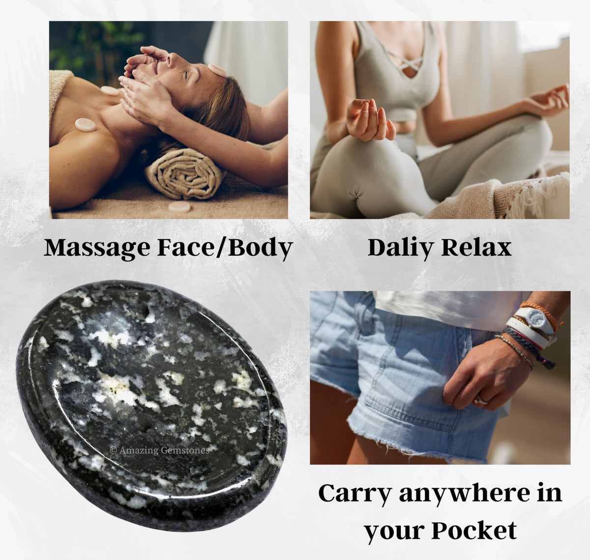 Amazing Gemstone Black and White Tourmaline Worry Stone Crystals & Healing Stones - Worry Stones for Stress Relief Gifts - Piedra Crystal Fidget for Meditation - Stocking Stuffers and Birthday Gifts