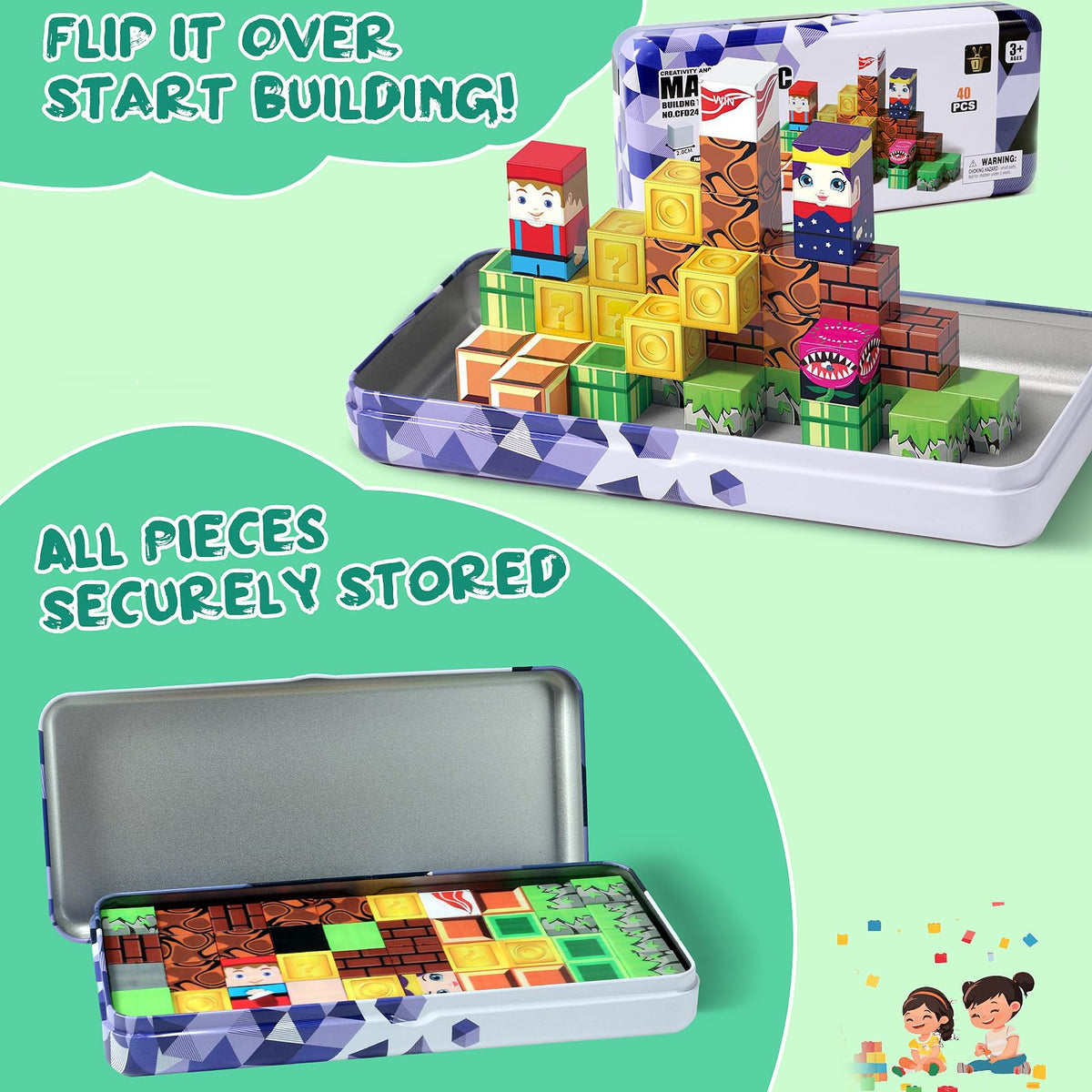 Ufilni Magnetic Travel Building Blocks for Kids – 40 PCS Educational STEM Toy Set with Compact Case for Airplane, Road Trip & Home Play for Kids Ages 3 4 5 6 7 8 Year Old Boys Girls