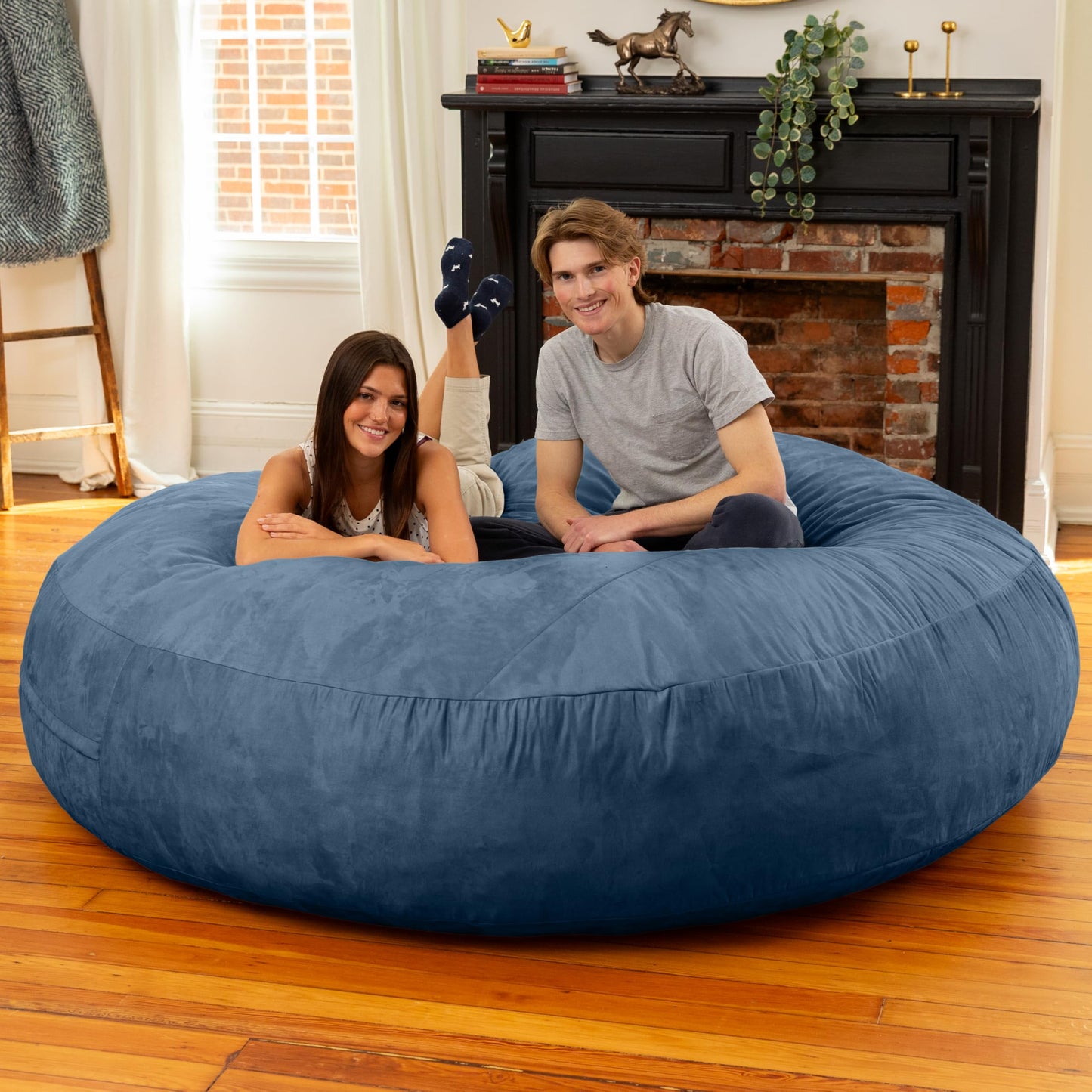 Jaxx 6 Foot Cocoon - 2-in-1 Convertible Bean Bag Bed & Large Bean Bag Chair for Adults, Navy