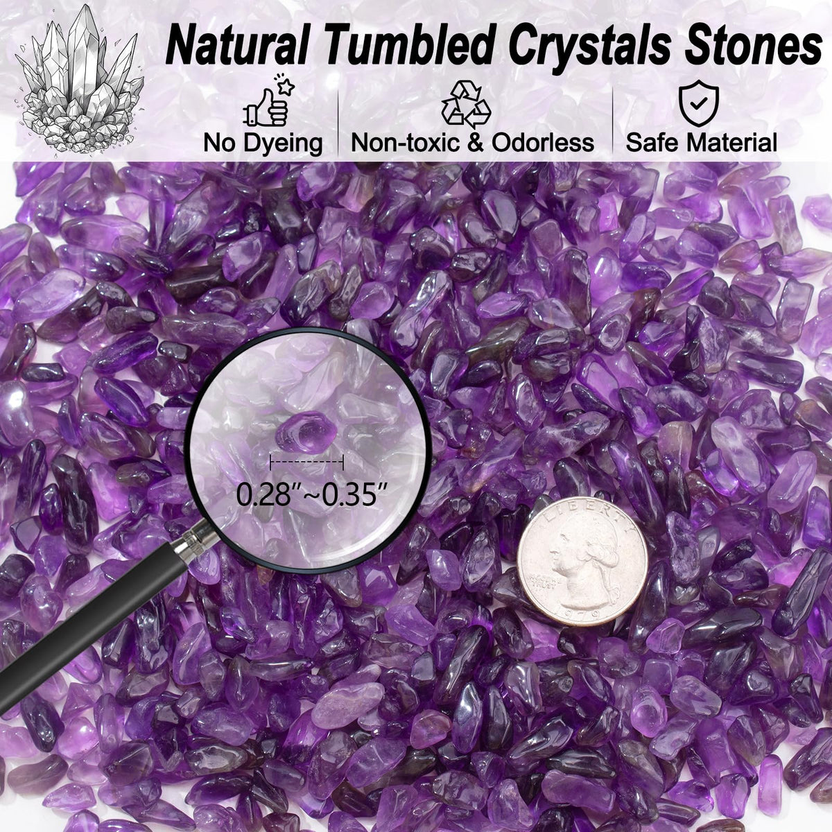 EZEELAI 0.5 Lb/230g Amethyst Quartz Crystal Chips Bulk, Purple Crushed Stones Natural Gemstones Healing Reiki Crystals Mini Quartz Vase Filler Aquarium Gravel Rocks, 5-7mm