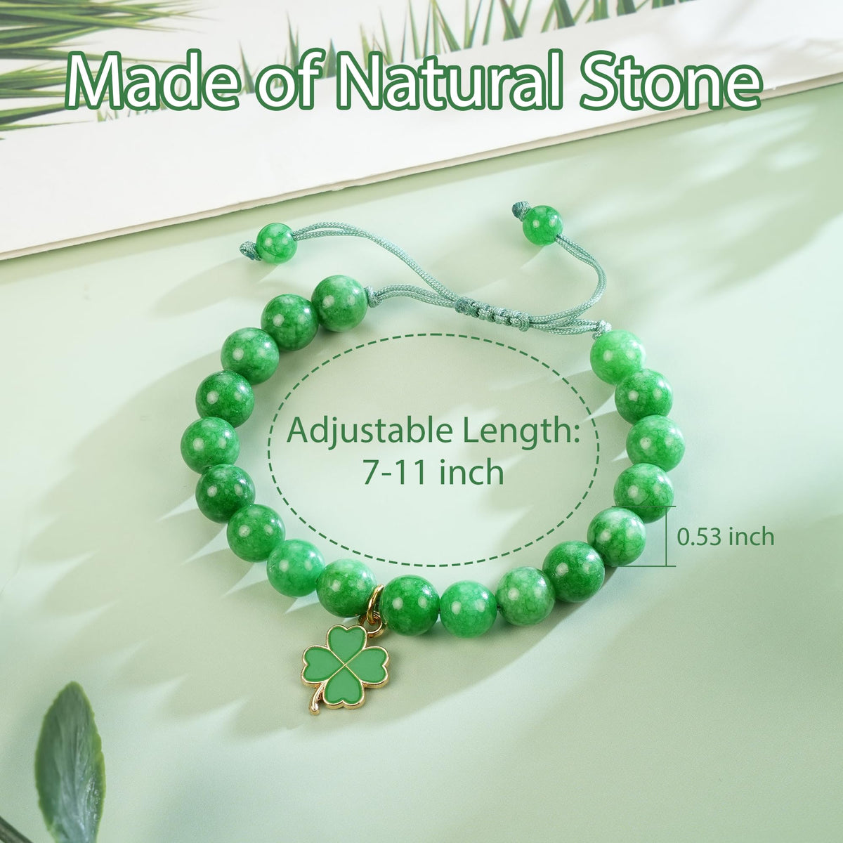 PEALICIOUS Shamrock Bracelets for Women Natural Green Jade Brecelet Adjustable Shamrock Beaded Braclet Crystal Jewelry for Good Luck Graduation Gifts for Women