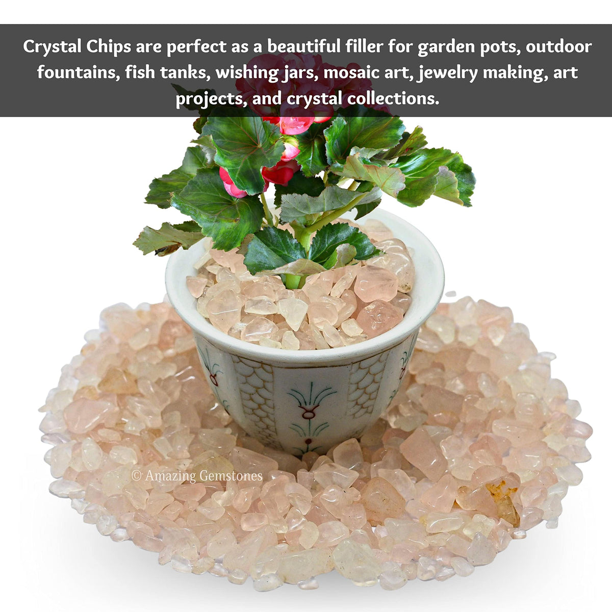 Amazing Gemstone Rose Quartz Crystal Chips Aquarium Gravel Rocks - Rose Quartz Chips Bulk Fish Tank Gravel, Small Tumbled Stone Chips and Tiny Crystals for Decoration (AAA Grade) (1000+ Carat Chips)