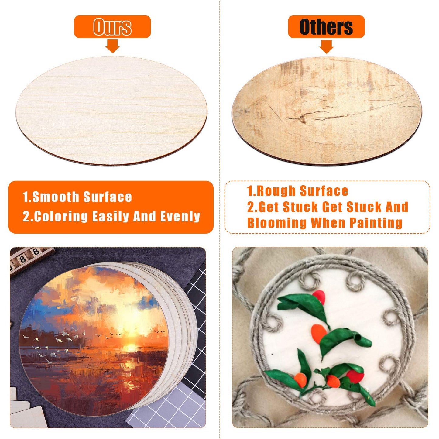 Audab 5 Pack 14 Inch Wood Circles Unfinished Rounds for Crafts, Door Hanger, Door Design, Wood Burning