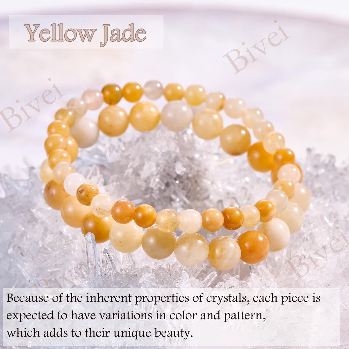Bivei Yellow Jade-Optimism & Courage - 6mm Beaded Bracelets for Women Handmade Semi Precious Natural Stone Stretch Elastic Jewelry for Women Yoga Protection Gifts