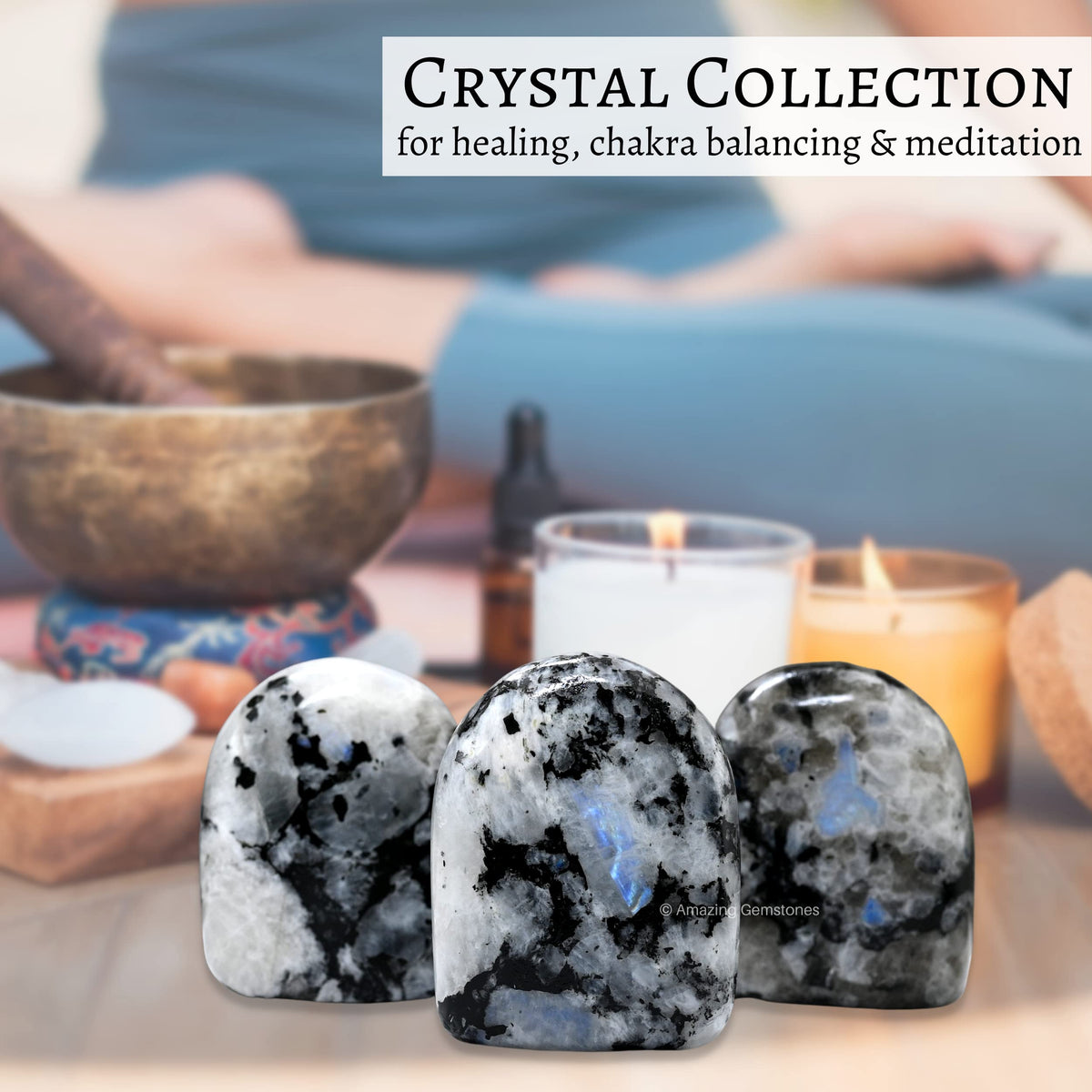 Amazing Gemstone Large Rainbow Moonstone Crystal Standing Palm Stone - Rainbow Moonstone Palm Stones&Crystals, A++ Grade Gemstones 7 Crystals - Healing Crystals and Stones Office Home Decor Gifts