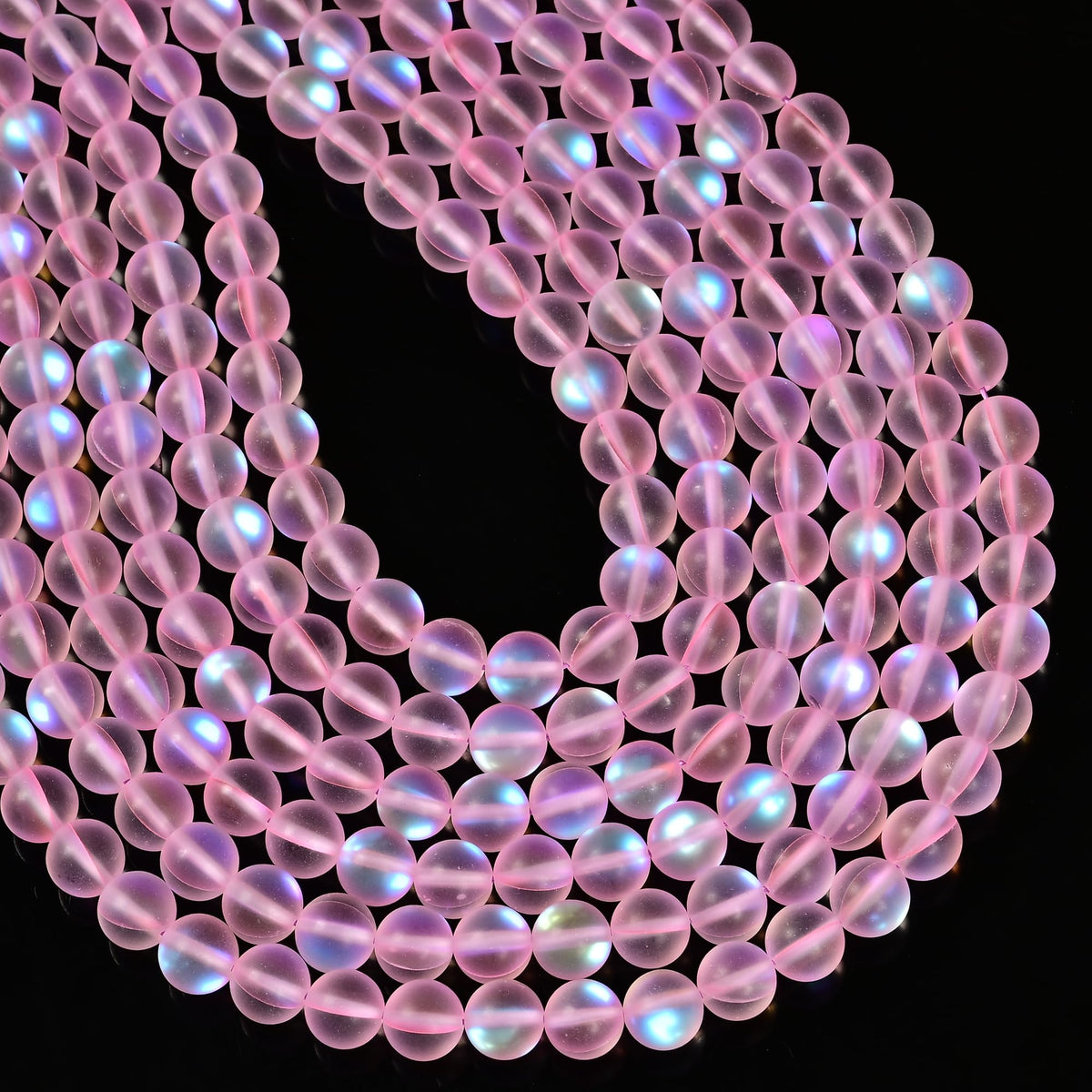 8mm Matte Pink Mermaid Aurora Crystal Glass Bead, Glitter Round Synthetic Moonstone Beads for Jewelry Making Bracelets