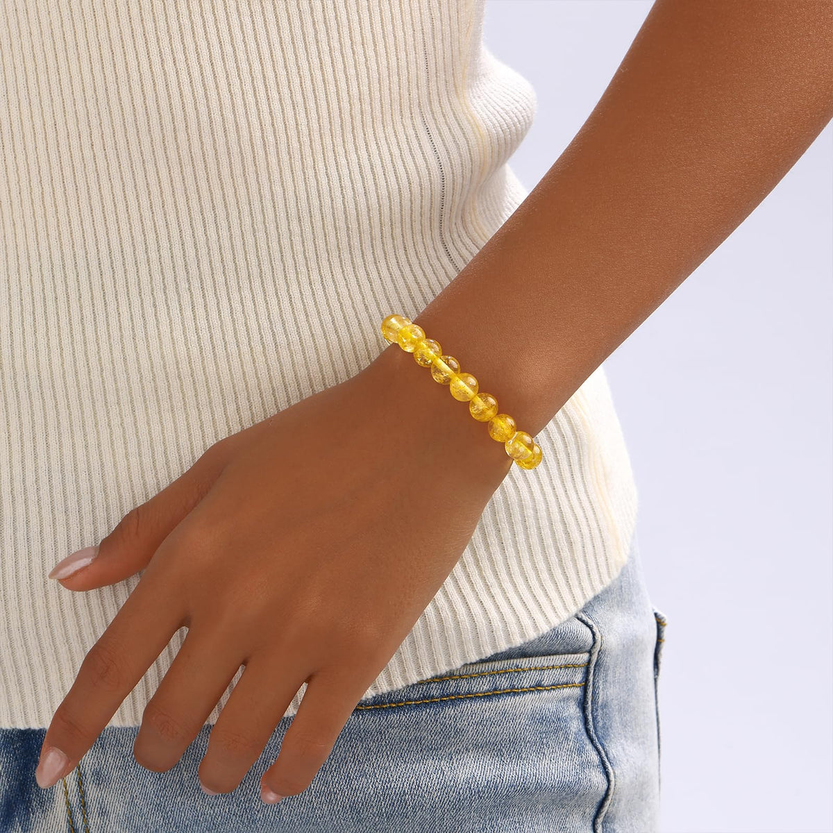 Kenailw Citrine Crystal Beaded Bracelet for Women Gemstone Bracelet Natural Stone Jewellery Gifts for Her Mum Daughter Birthday Gifts