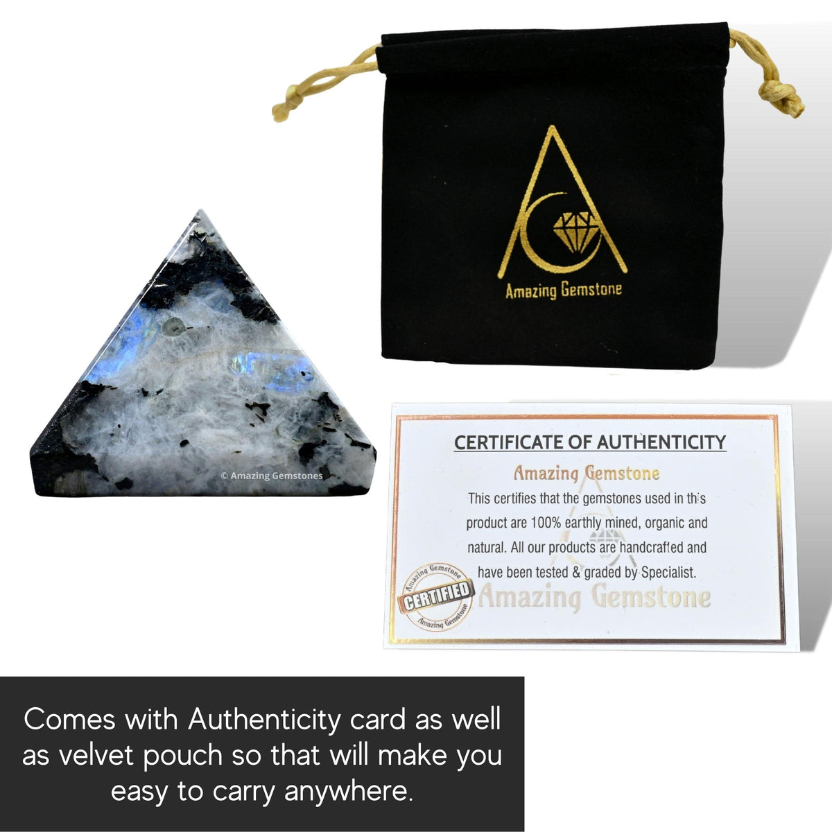 Amazing Gemstone Rainbow Moonstone Pyramid Crystal Healing Stones - 1" Great Pyramid Figurine of Natural Stone Pyramid for Meditation, Reiki, Chakra Balancing and Crystal Pyramids Grid