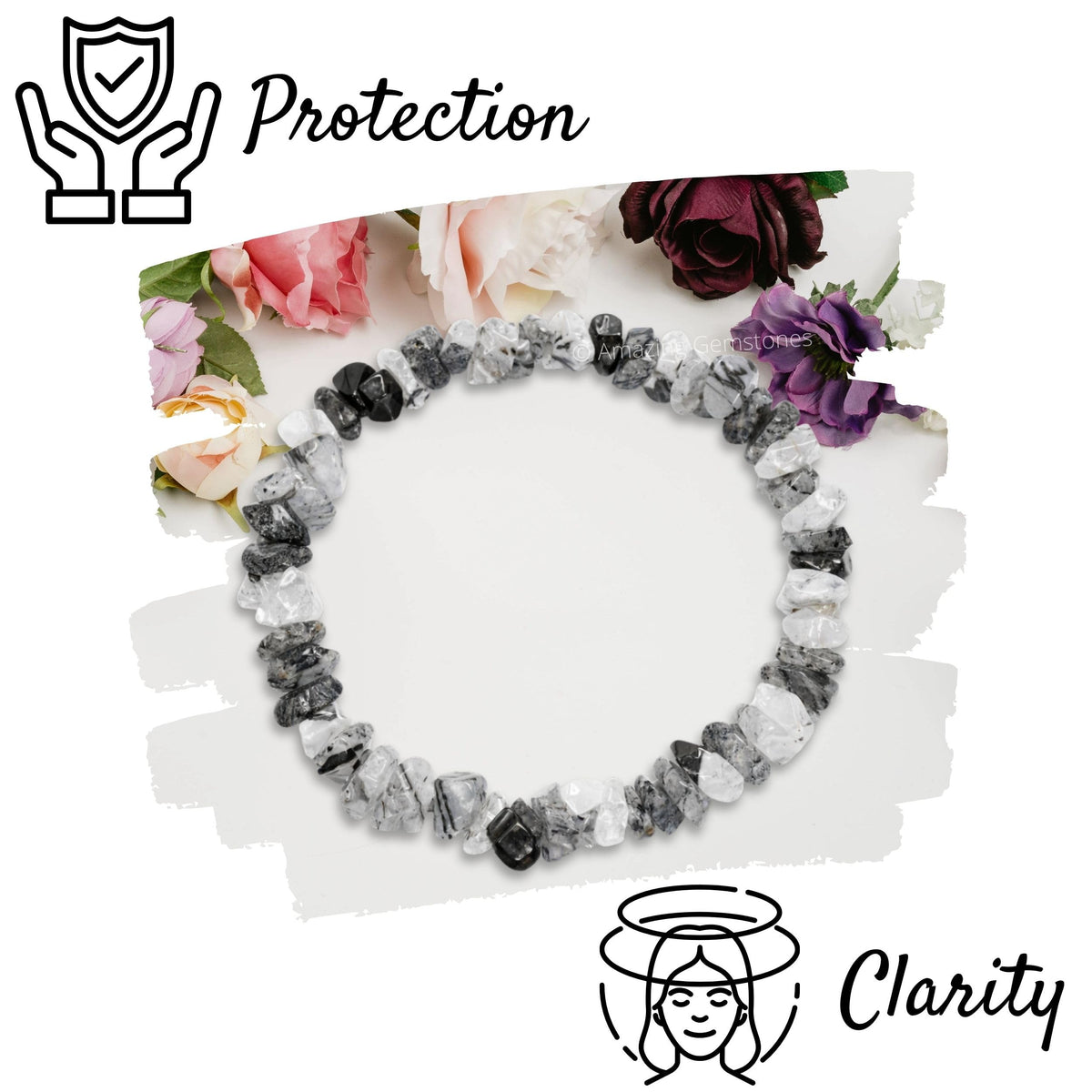 Amazing Gemstone Chips Bracelet (Black Rutilated Quartz)