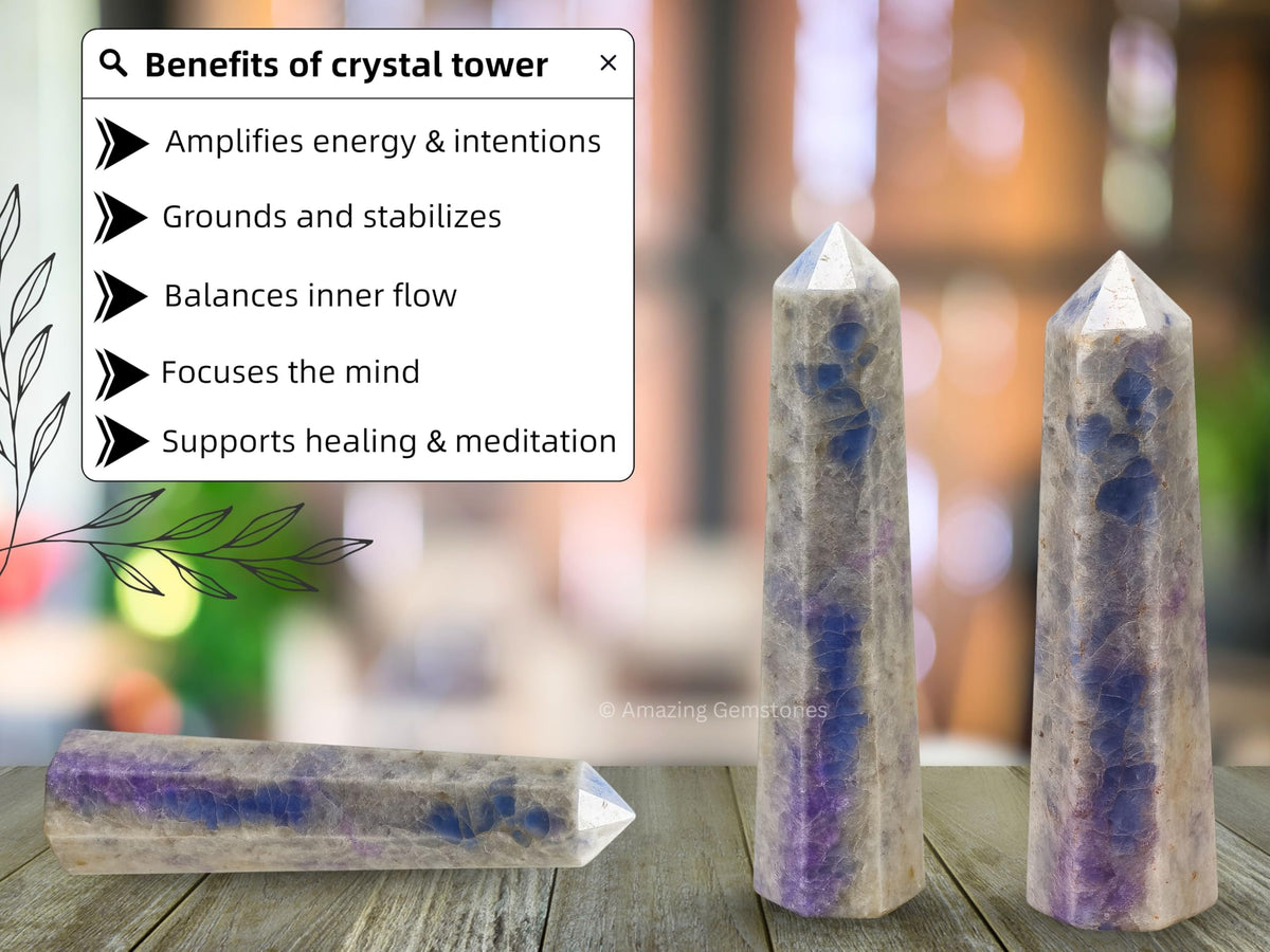 Amazing Gemstone Hackmanite Fluorescent Sodalite Crystal Towers - Natural Healing Crystal Point Obelisk for Reiki Healing and Crystal Grid (3" to 4" INCH)