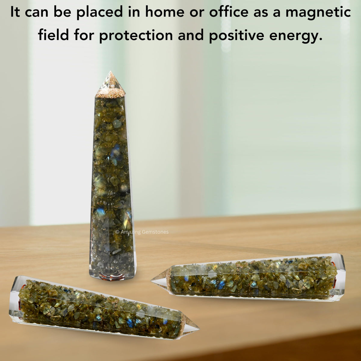 Amazing Gemstone Labradorite Orgonite Orgone Crystal Towers - Large 4.5" Orgonite Crystal Wand Obelisk Tower Point for Meditation, Crystals and Healing Stones Gift and Protection