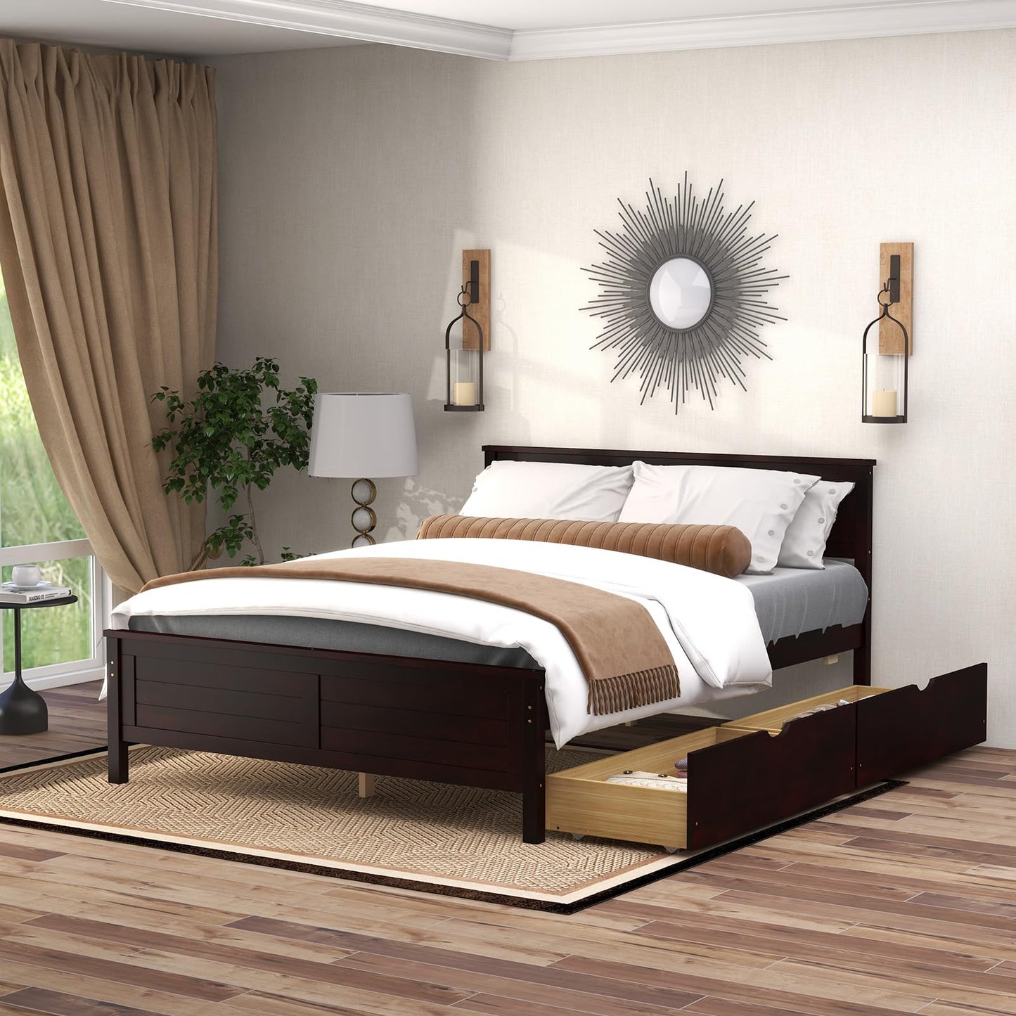 GOFLAME Full Size Bed Frame with 2 Drawers, Platform Bed with Solid Wood Headboard & Footboard, Wood Slats Support Mattress Foundation, Under Bed Storage, No Box Spring Needed, Easy Assembly, Espresso