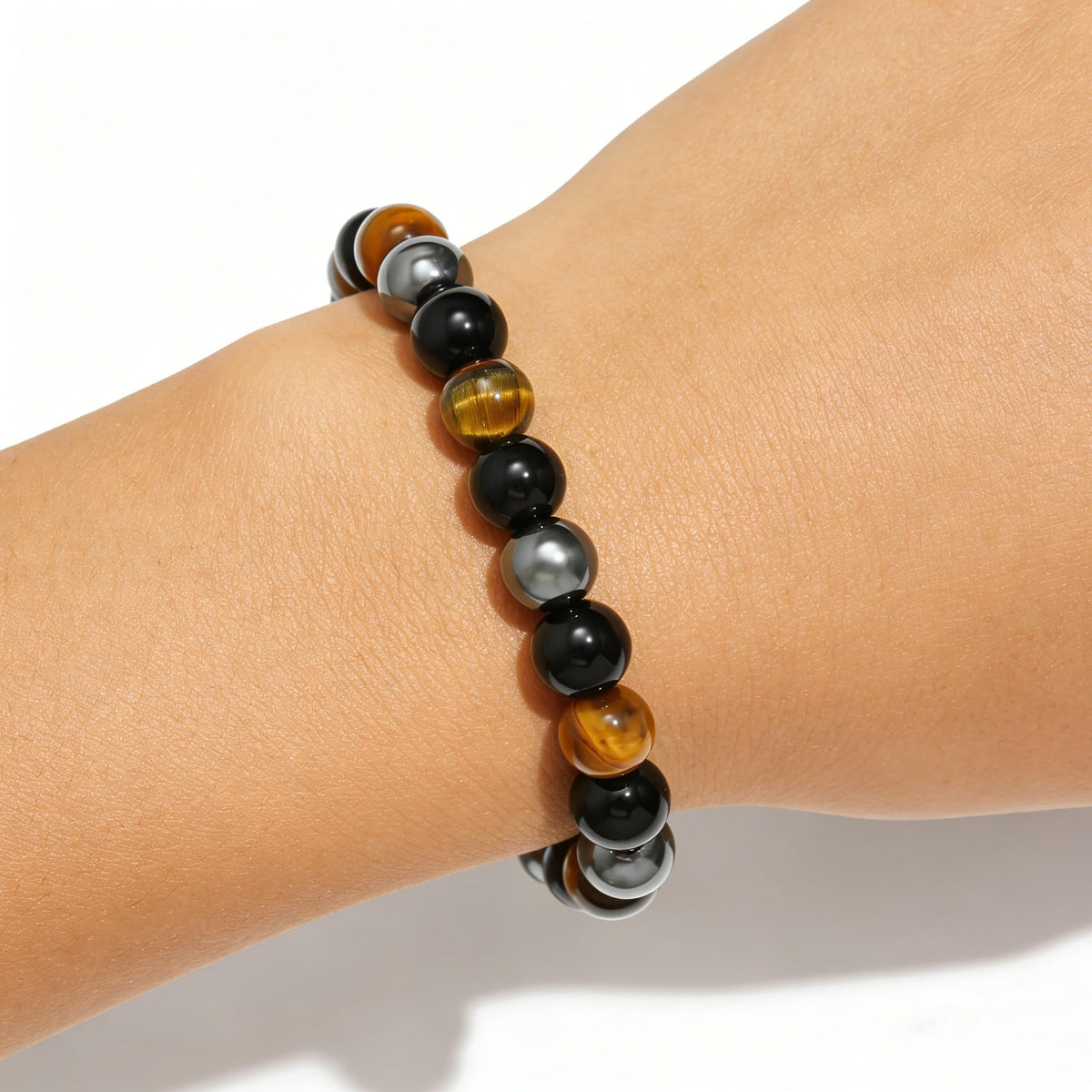 Kenailw Triple Protection Bracelet Gifts for Women, Healing Crystal Beaded Hematite Black Tourmaline Tigers Eye Natural Stone Healing Birthday Christmas Gifts Jewelry for Her Mom Best Friend