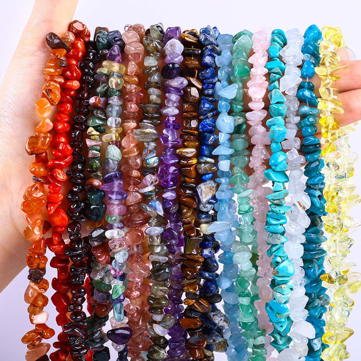 200pcs Natural Chip Stone Beads Gemstone Healing Crystal Loose Rocks Bead Irregular Glass Seed Charm Beads Drilled DIY for Jewelry Bracelet Necklace Earrings Making Crafting Supplies (Yellow, 5-8mm)