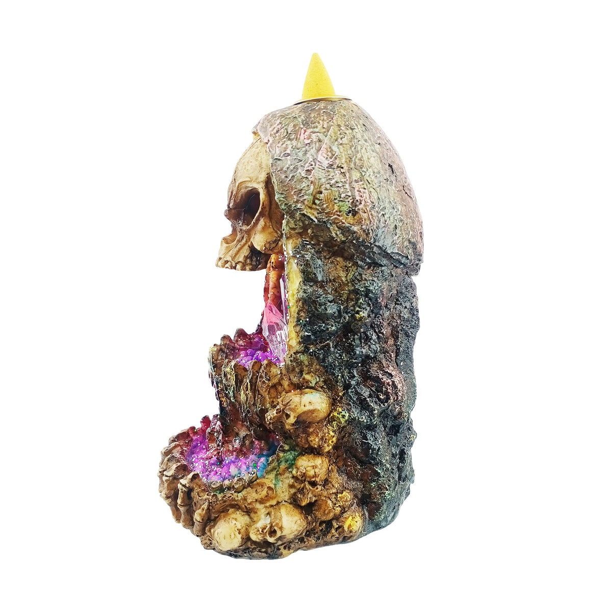 Fantasy Gifts Geode Skull Backflow Burner with LED – 6.5 Inch Crystal Waterfall Décor Accent | Mystical Skull Tabletop Decoration for Meditation, Gothic & Fantasy Home Décor