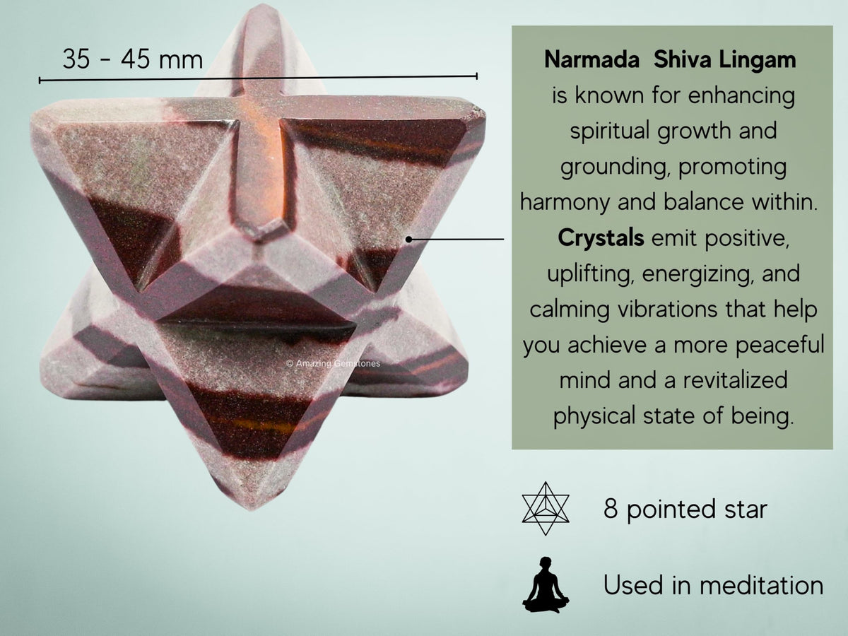 Amazing Gemstone Narmada Shiva Lingam Merkaba Crystal - 1.5 Inches Metaphysical Merkaba Star for Meditation - Energetic Tetrahedron Crystal and Healing Stones and Healing (35-40mm)