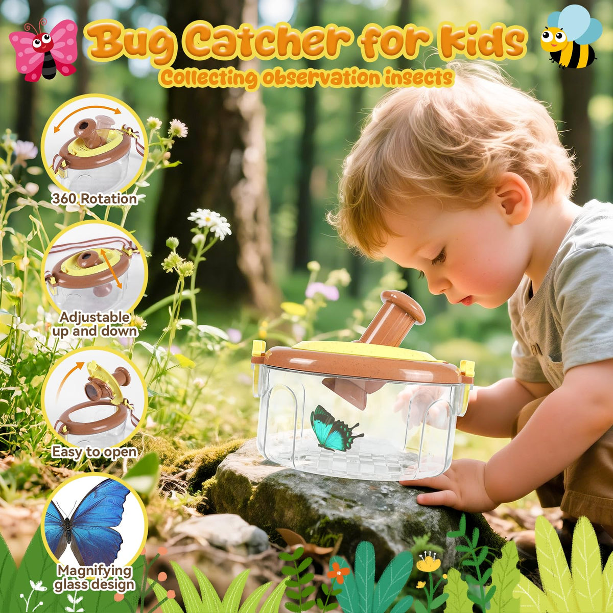 STEM Outdoor Exploration Kit for Kids Ages 3-12, 21PCS Bug Catcher Set with Pop-Up Tent Binoculars Magnifying Glass Camping Adventure Educational Toys Gift for Boys Girls Bug Catcher Kit for Toddlers