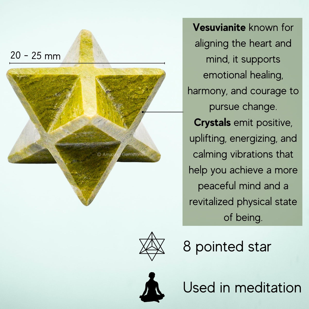 Amazing Gemstone Vesuvianite Merkaba Crystal - 1 Inches Metaphysical Merkaba Star for Meditation - Energetic Tetrahedron Crystal and Healing Stones and Healing (20-25mm)