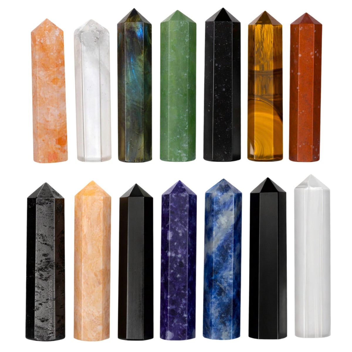 Amazing Gemstone Crystal Points Mix 14 Pcs Healing Crystals and Stones - Hexagonal Healing Point Bulk Crystals for Crafts - Premium Gemstones and Crystals