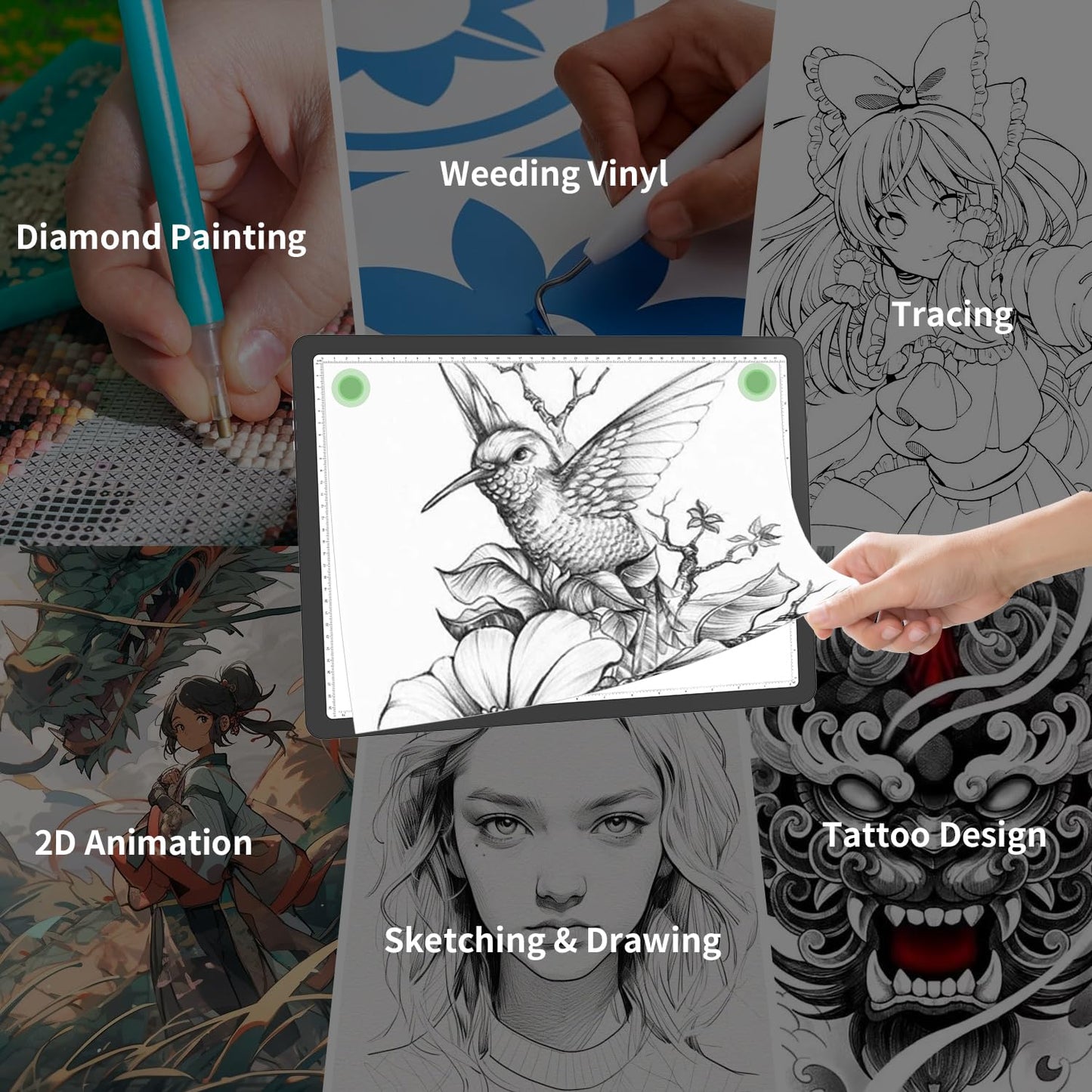 Rechargeable A4 Diamond Art Light Board with Carry Bag, 9000 Lux Tracing Light Box with Side Physical Buttons, 3 Colors & 6 Levels of Brightness, LED Light Pad for Diamond Painting, Weeding Vinyl