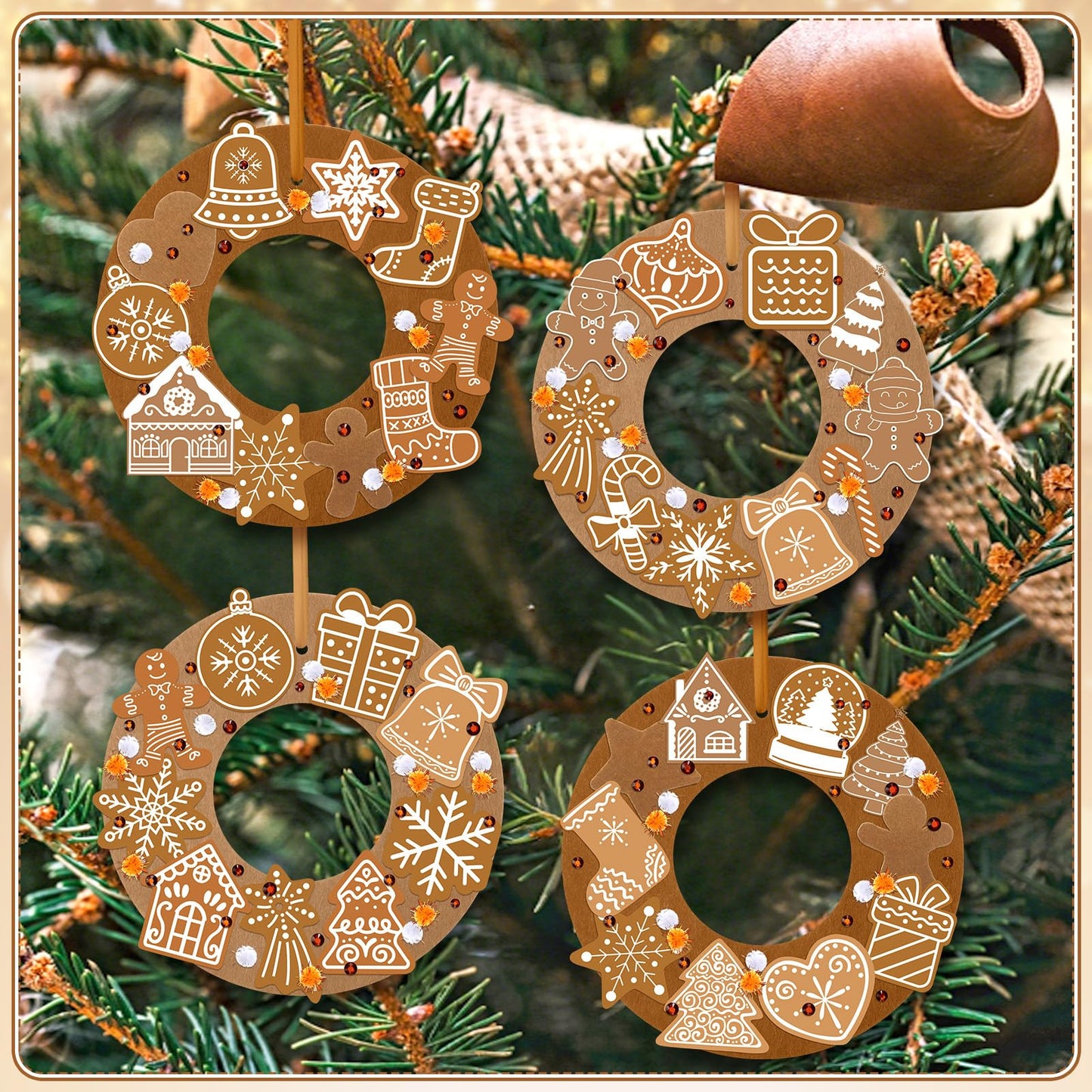 472 Pcs DIY Christmas Craft Kits Xmas Tree Wreath Craft Gingerbread Men Bell Snowflakes Wreath Arts Christmas Hanging Ornaments with Gingerbread Houses Gift Boxes Sticker for Xmas Indoor Outdoor Decor