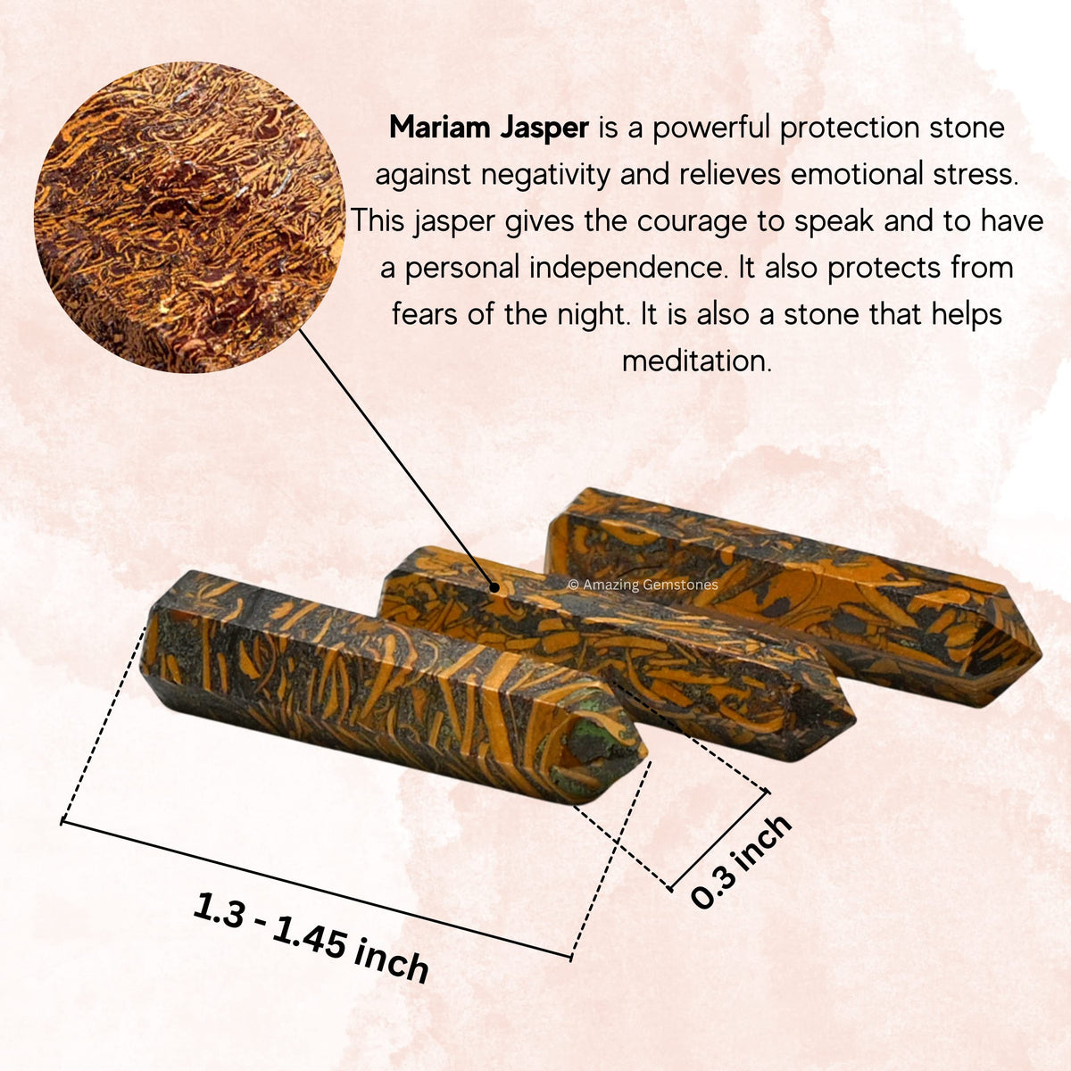 Amazing Gemstone Mariyam Jasper Crystal Points Bulk Healing Crystals and Stones - Pack of 3 Single Terminated Healing Wand Point Bulk Crystals for Crafts, Crystal Grid, DIY Work - Premium Crystals