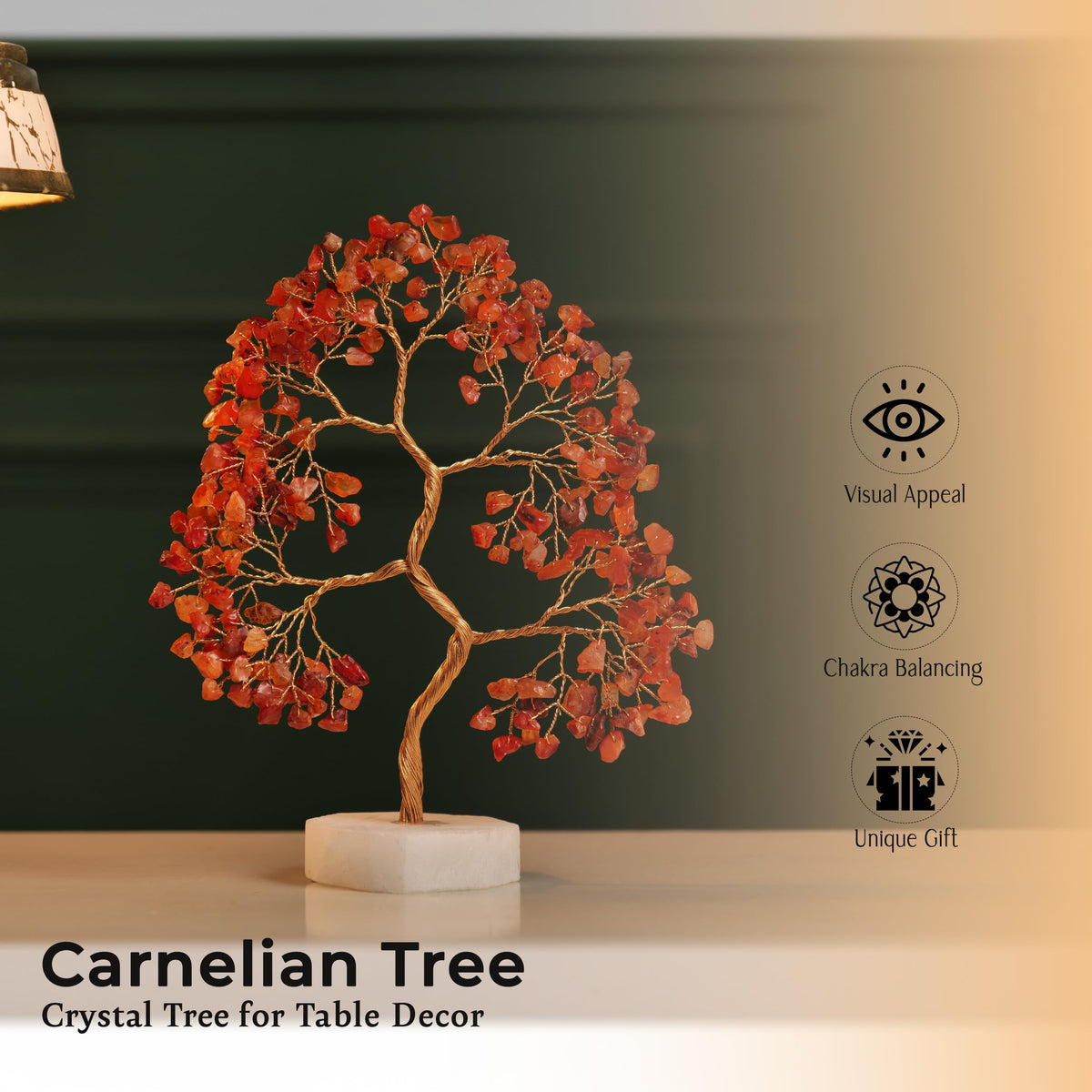 Carnelian Gemstone Tree, Crystals and Healing Stones, Crystal Tree for Positive Energy, Tree of Life, Clever Birthday Gifts, Chakra Tree - Luck, Tree of Life Decor, Thoughtful Gifts for Women