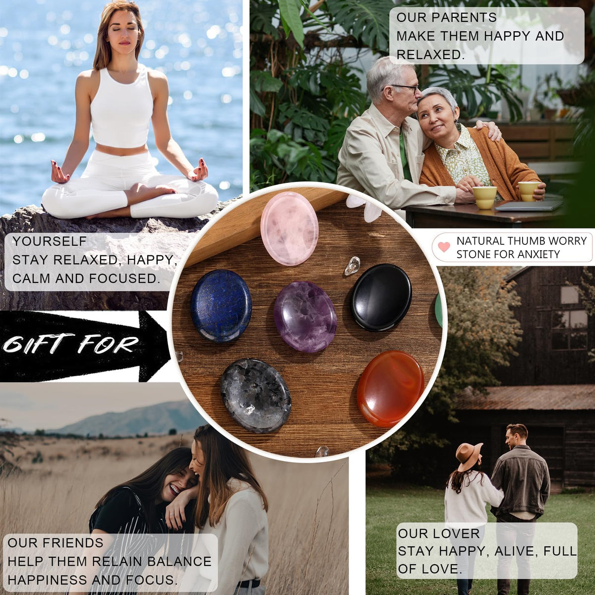 GolbalJew Tigers Eye Thumb Worry Stone for Anxiety Healing Crystals Sets, Hand Carved Crystals and Healing Stones, Meditation Crystal Reiki Natural Relax Palm Stone for Anxiety Therapy Relief
