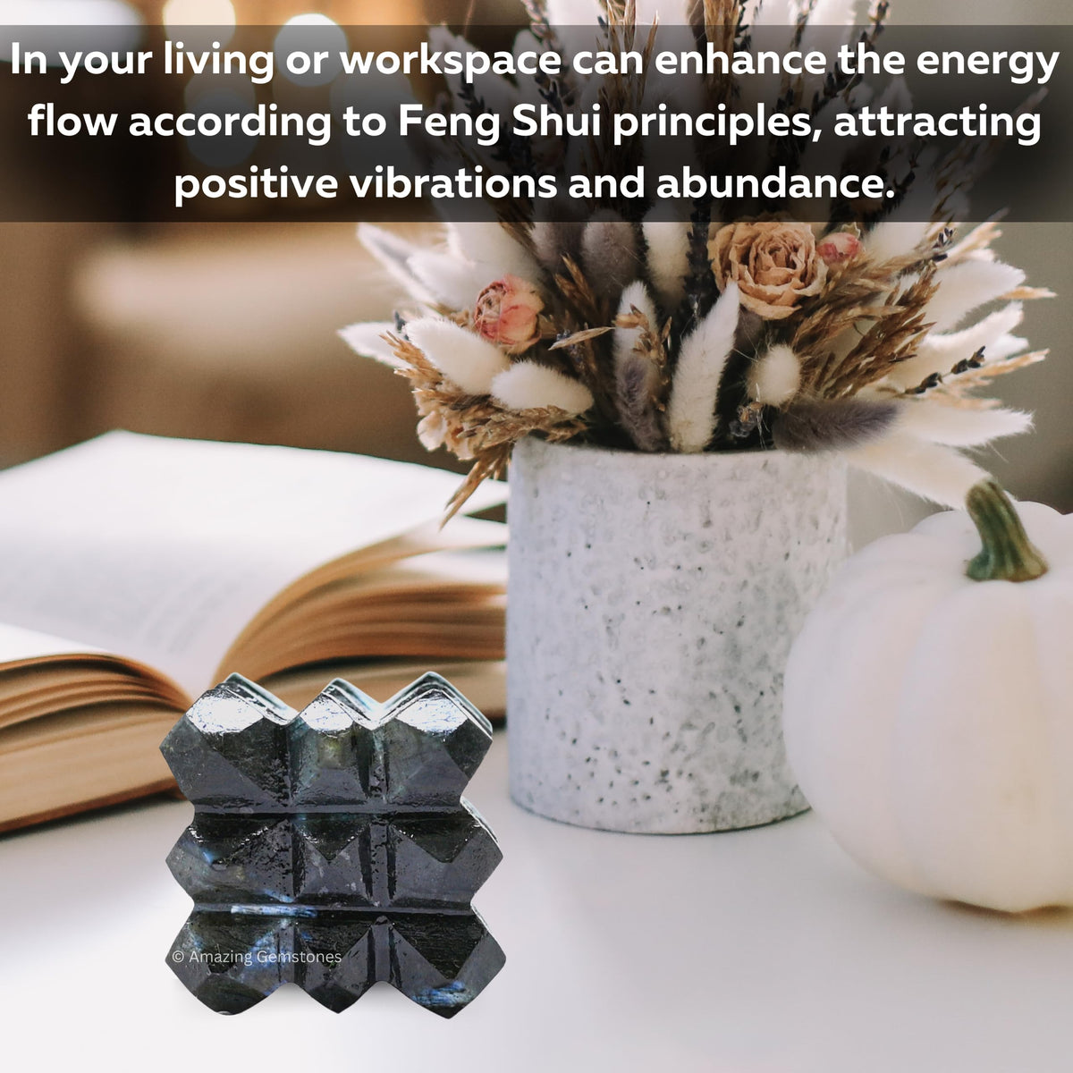 Amazing Gemstone Labradorite Crystal Cube with 54 Pyramid - 1" Mini Lemurian Pyramid Cube Figurine of Natural Stone Pyramid for Meditation, Reiki, Chakra Balancing Vastu Pooja and Crystal Grids