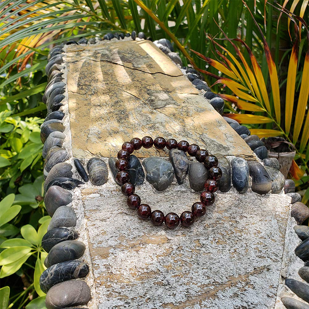 chengmu 8mm Garnet Stretch Bracelet for Women Natural Handmade Round Beads Semi Gemstone for Crystal Elastic Beaded Bracelet 7.5"