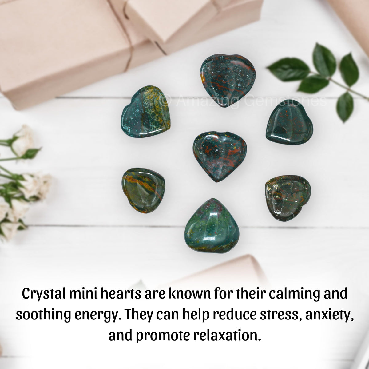 Amazing Gemstone Bloodstone Stone Heart - Pack of 2 Crystal Heart Stones Rocks - Corazones De Piedra Crystals and Healing Stones Heart Shaped Crystal - Stocking Stuffers Gifts
