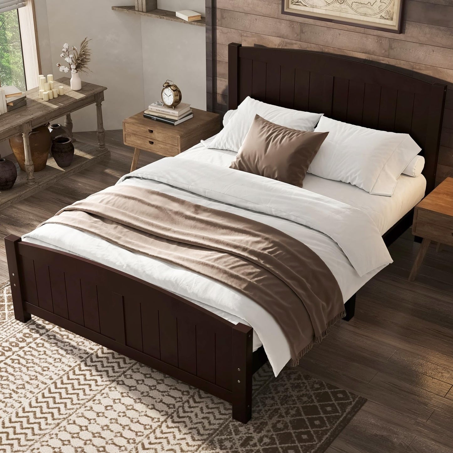 KEIKI Solid Pine Wood Full Size Bed Frame, Full Bed Platform with Headboard and Footboard, Solid Wood Slat Support, No Box Spring Needed, Modern Style Bedframe, Easy Assembly, Noise Free