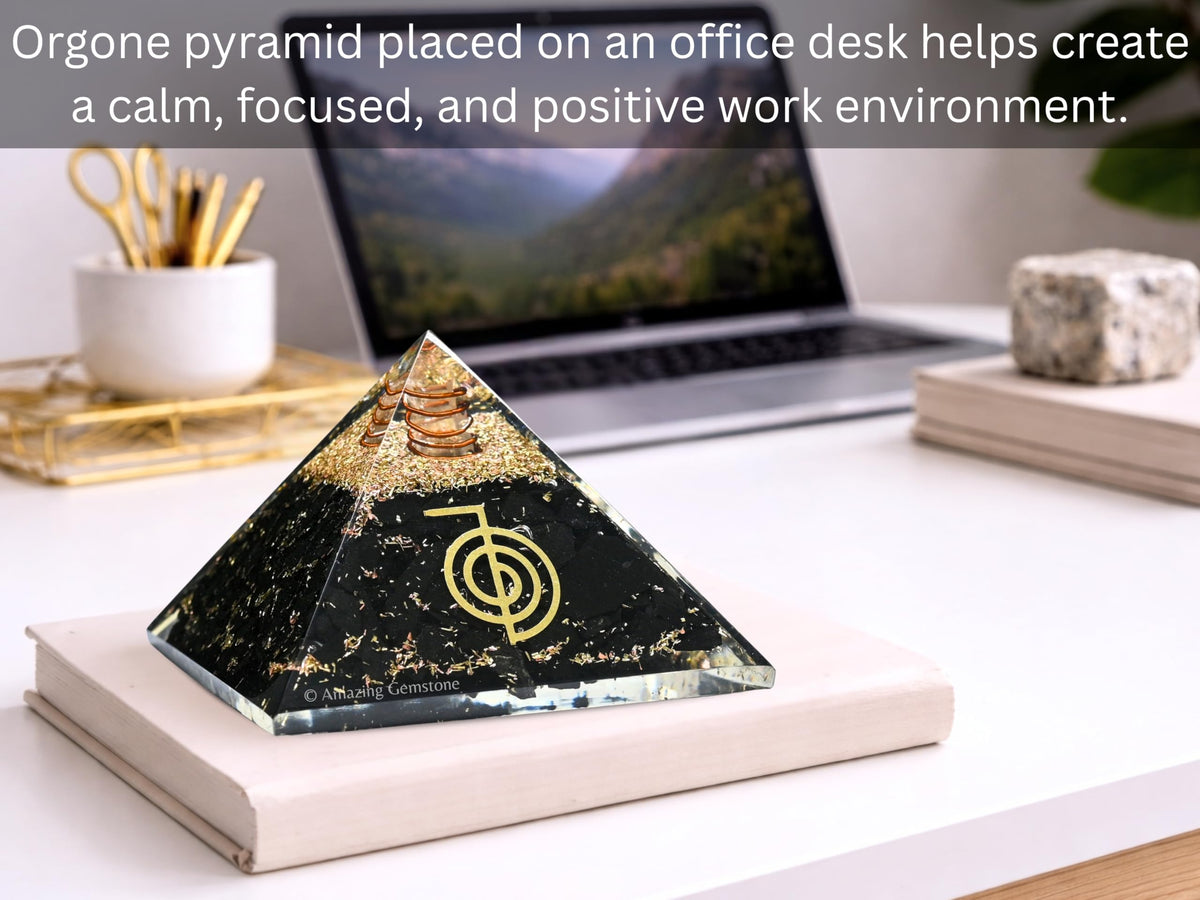 Amazing Gemstone Large Black Tourmaline Orgone Pyramid Crystal, Reiki Orgonite Pyramid - Positive Energy Healing