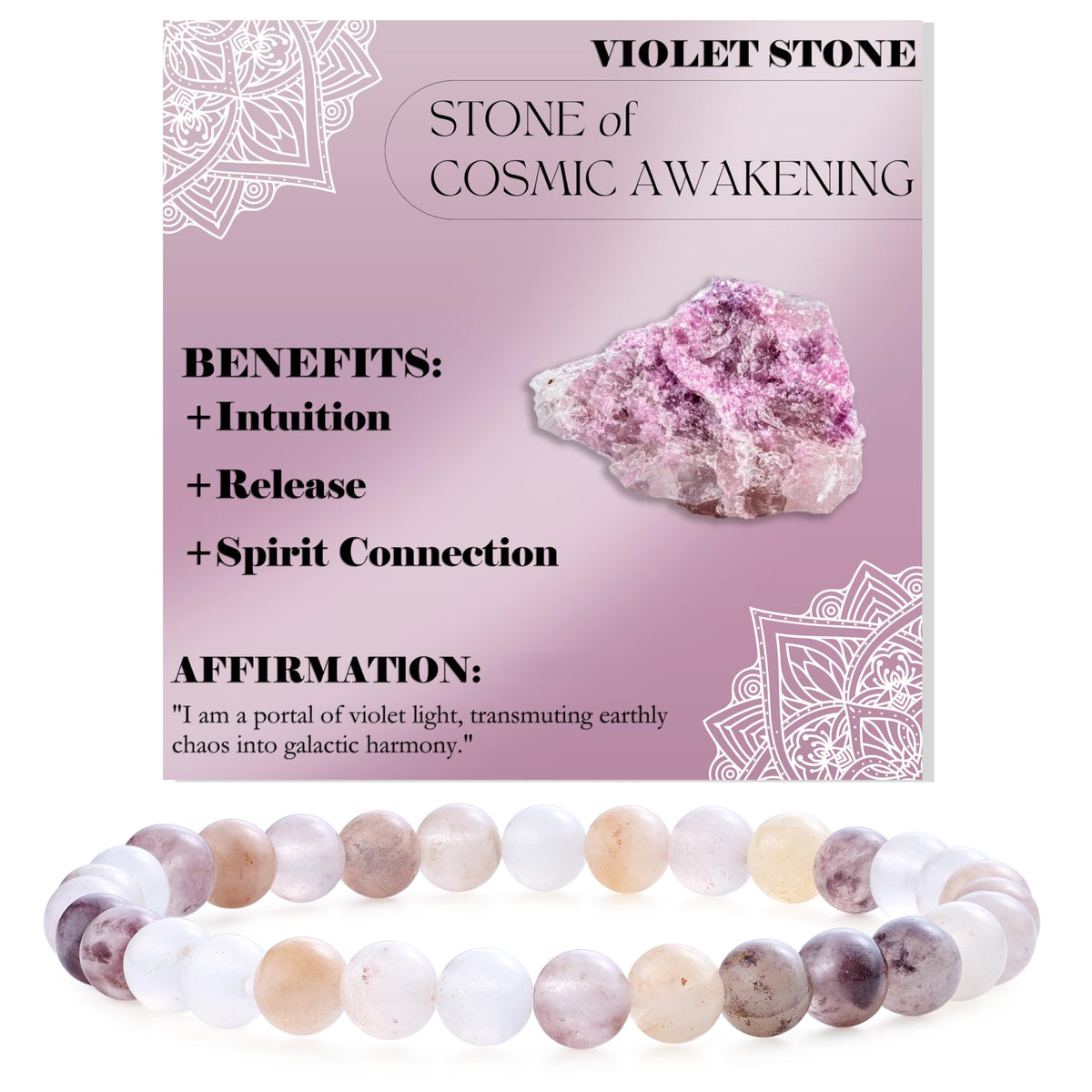 Bivei Violet Stone-Deep Peace-6mm Beaded Bracelets for Women Handmade Semi Precious Natural Stone Stretch Elastic Jewelry for Women Yoga Protection Gifts