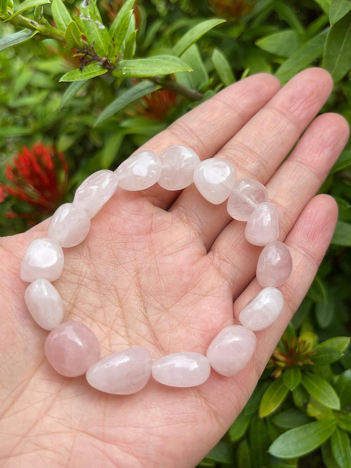 GAF TREASURES Rose Quartz Crystal Nugget Bracelet, Genuine Rose Quartz Bracelet, Healing Crystal Bracelet Gift for Men & Women (1)