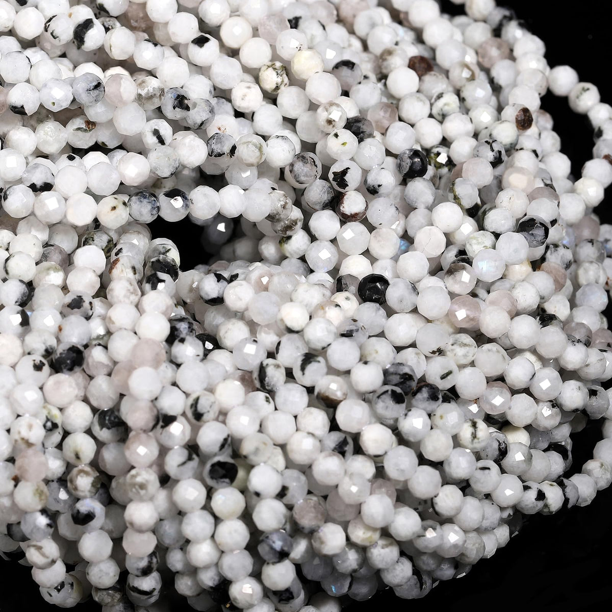 Song Xi 120pcs 3mm Natural Blackpoint Moonstone Gemstone Beads Faceted Round Loose Stone Beads for Jewelry Making (1 Strand)