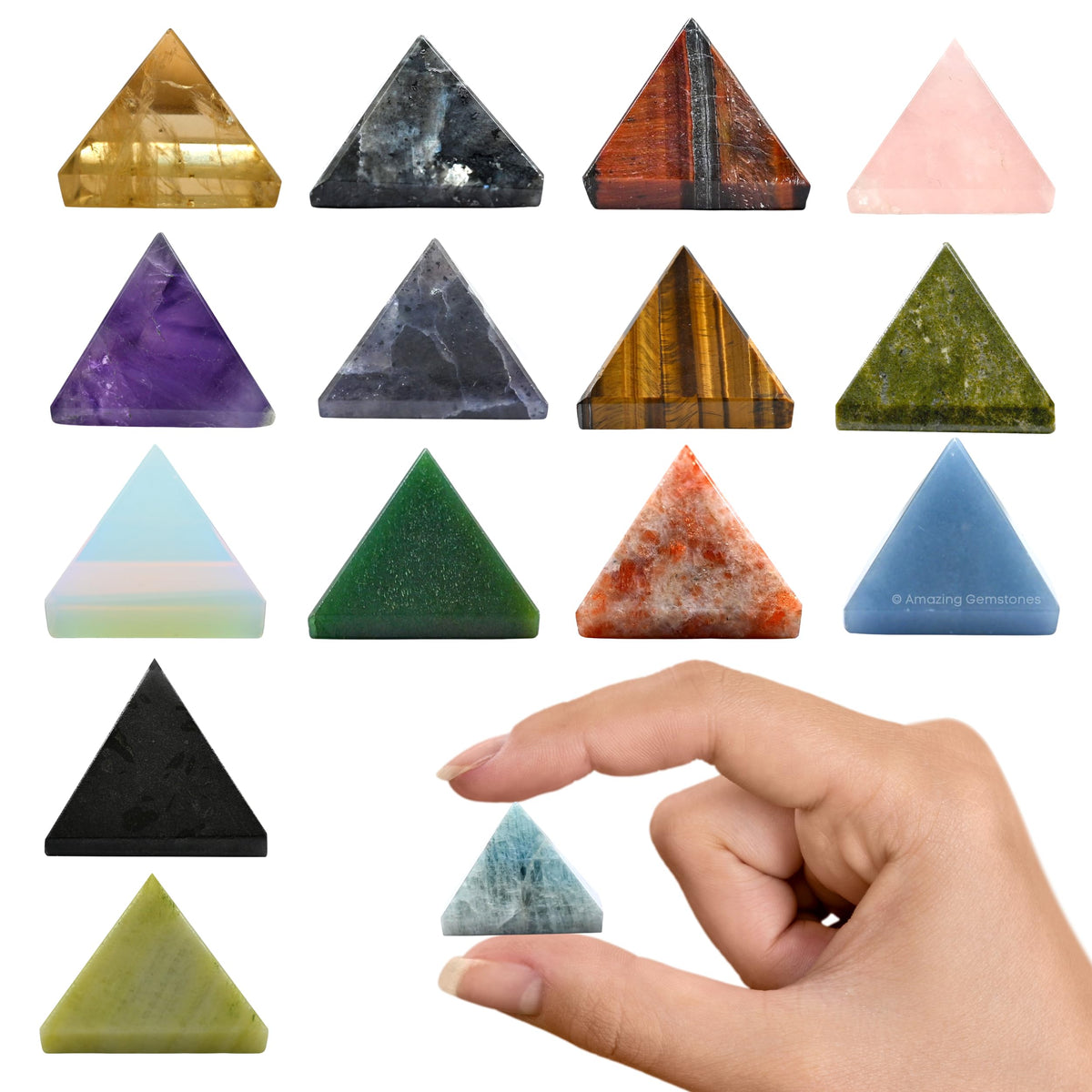 Amazing Gemstone Pack of 11 Crystal Pyramid Healing Stones - 1" Wholesale Bulk Crystals Pyramid Figurine of Natural Stone for Meditation, Reiki, Chakra Balancing and Crystal Pyramids Grid