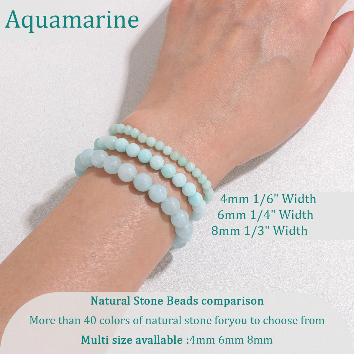 Vinswet Healing Crystal Bracelets for Women Men 4mm Aquamarine Natural Stone Beaded Stretch Bracelet Handmade Gemstone Reiki Spiritual Jewelry Gifts