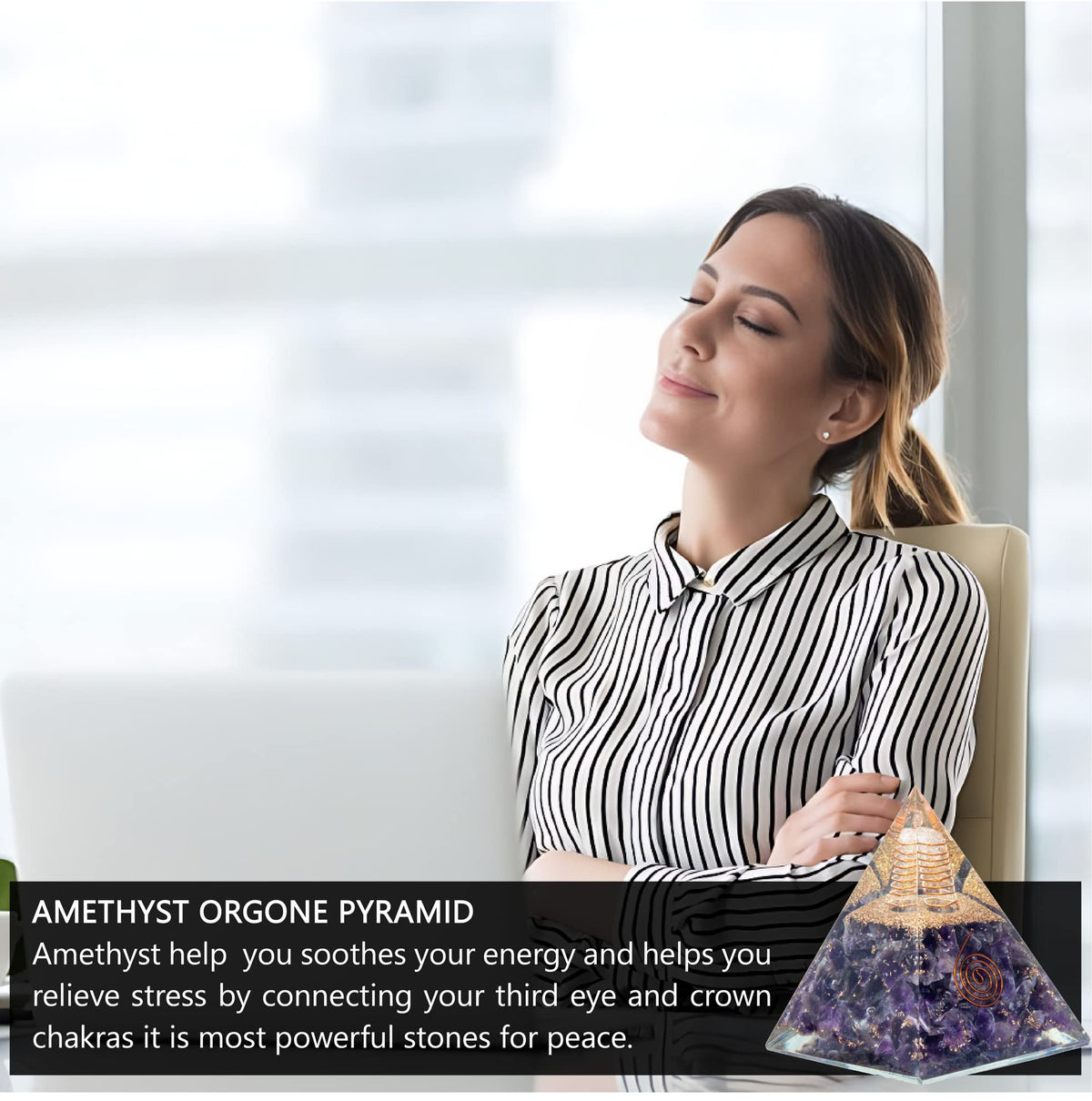 Amethyst Orgone Pyramid for Inner Peace & Calm | Orgonite pyramids with Copper Coil and Crystal Quartz for Chakra Protection