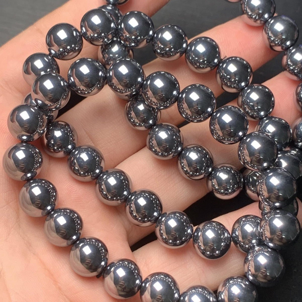Cryhand Handmade 8mm Beaded Bracelets For Men Protection Bracelet For Women Chakra Feng Shui Stretchy Handmade Lucky Money Stretchy Crystal Bracelets Best Gifts (Hematite 1PCS)