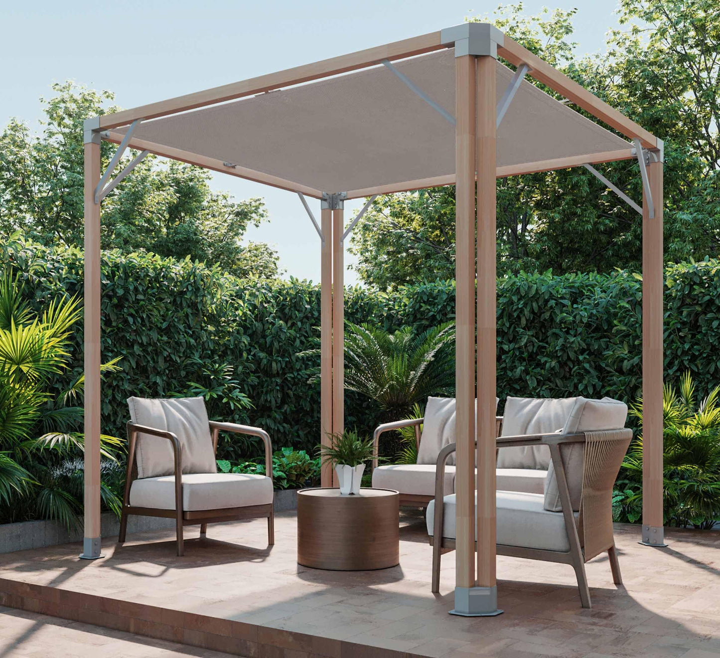 Bali 8 x 8’ Cedar Pergola - Easy to Assemble. Western Red Cedar, Sunshade Canopy, Sustainably Sourced, Made in Canada. Perfect for Patio, Deck or Backyard.