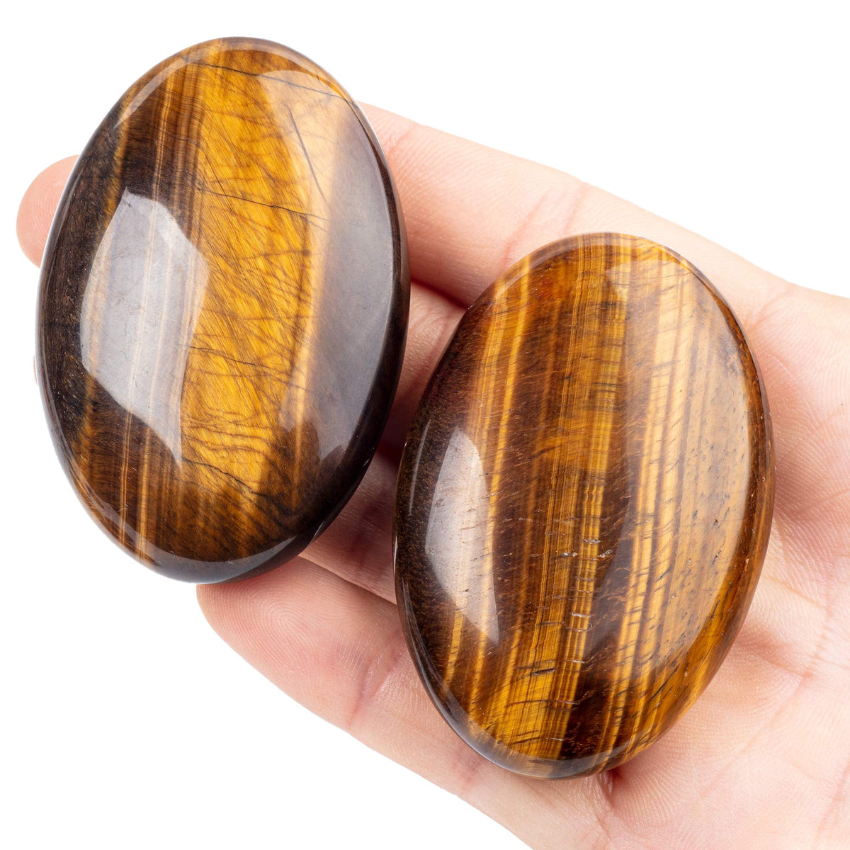 UFEEL Tiger's Eye Palm Stone Crystal Natural Chakra Reiki Polished Healing Love Oval Pocket Worry Stone Crystals for Anxiety Stress Relief Therapy