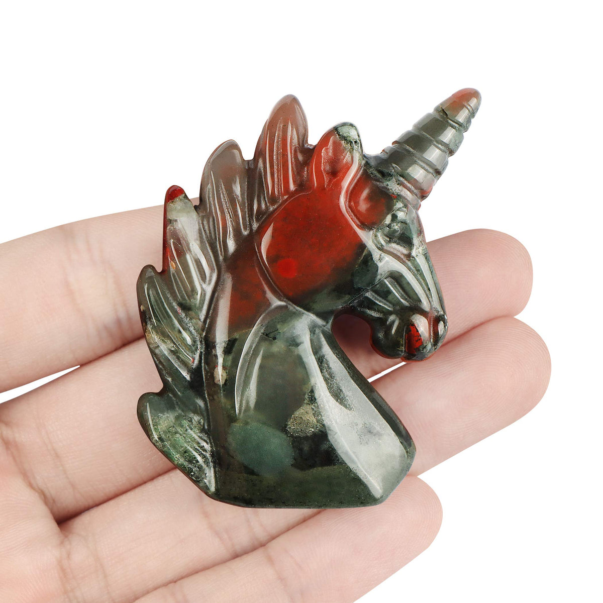 Artistone 2" African Blood Stone Jasper Crystal Unicorn Figurines Home Decor,Carved Gemstone Healing Unicorn Statues Stones Collectible Sculpture for Home,Office