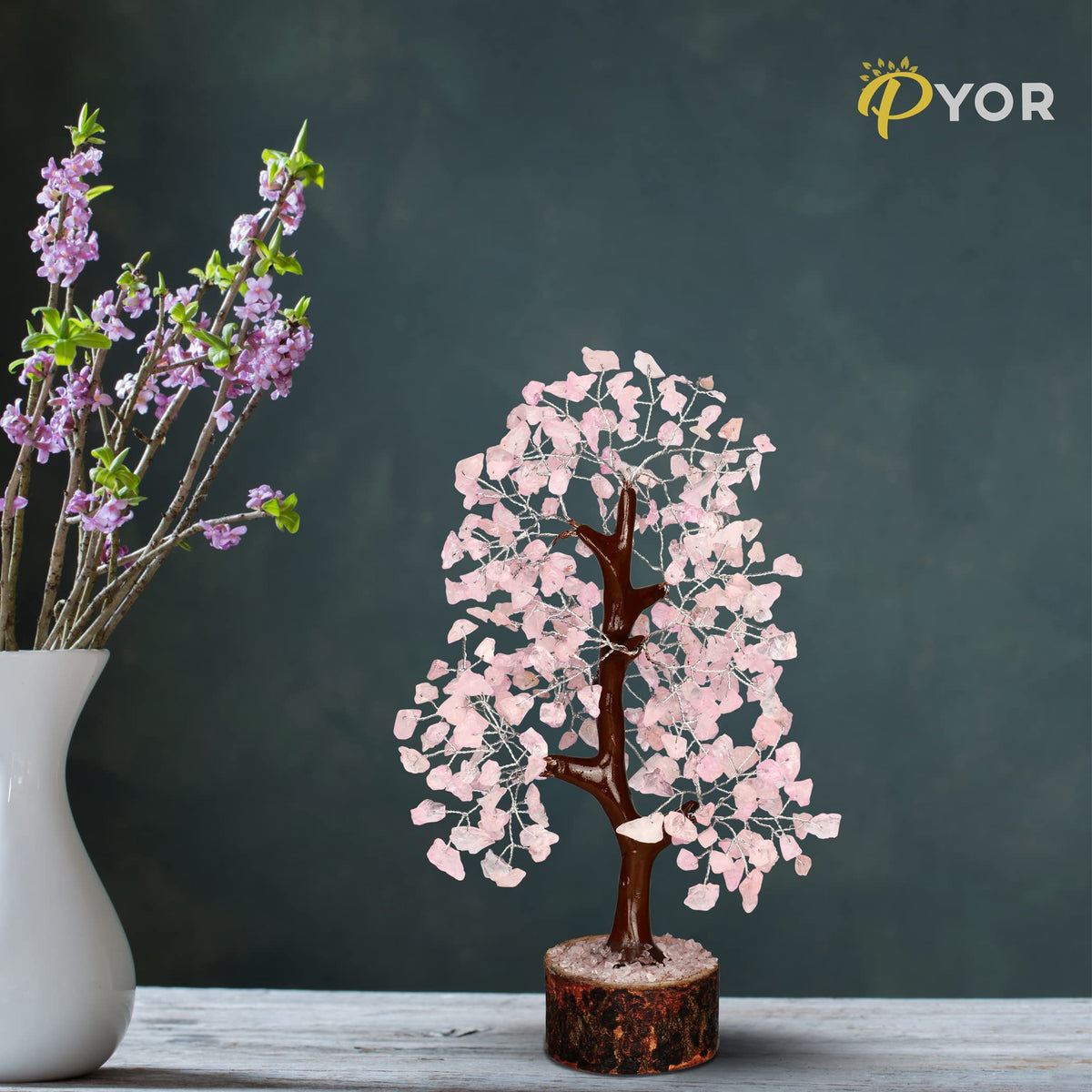 PYOR Rose Quartz Tree, Pink Office Decor, Money Tree, Rose Quartz Crystals, Pink Office Accessories, Gemstones, Feng Shui Decor, Spiritual Gifts for Women, Healing Crystals and Gems