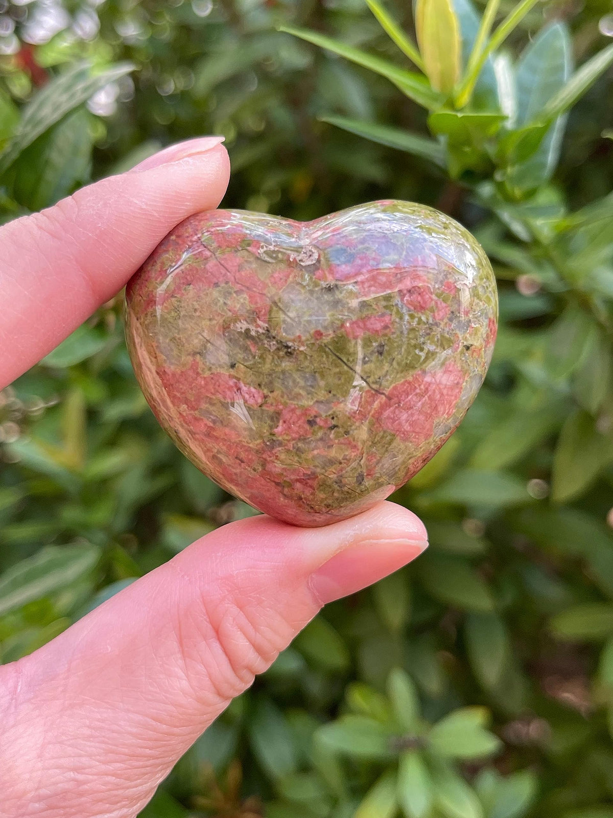 GAF TREASURES Unakite Gemstone Hearts, Polished Unakite Puffy Hearts, Unakite Crystal Palm Stone, Unakite Healing Crystal Hearts (1 Heart)